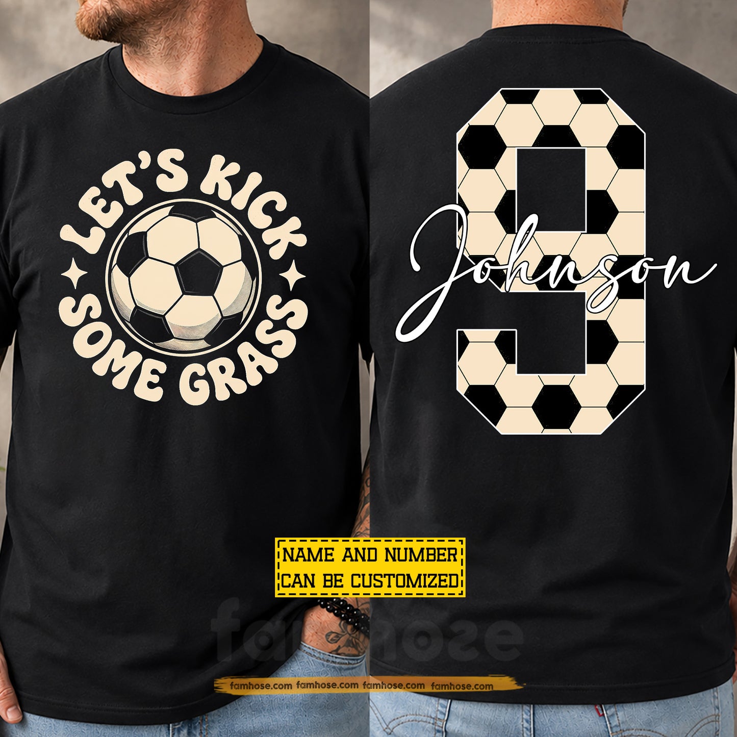 Funny Personalized Soccer Two-sided T-shirt, Let's Kick Some Grass Sport Tees Gift For Soccer Lover