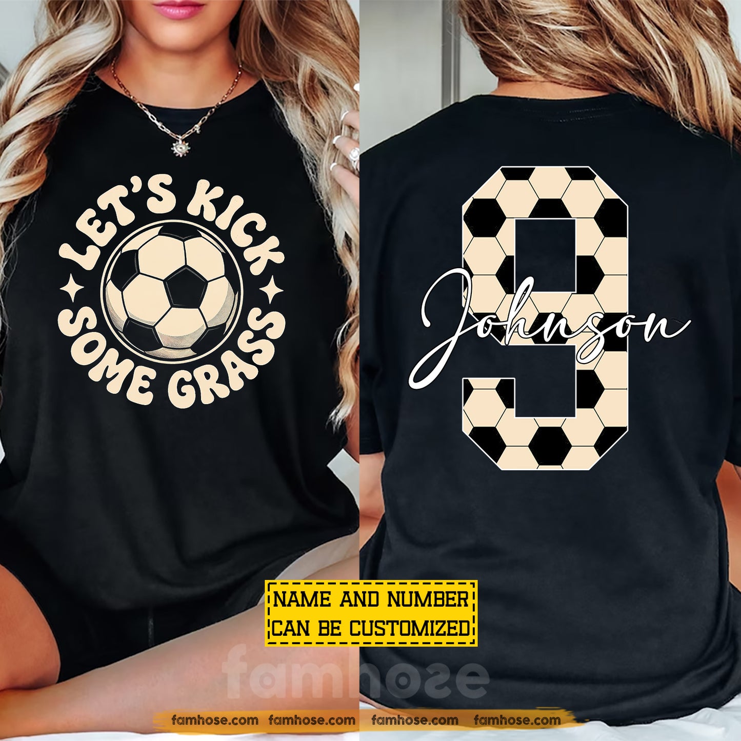 Funny Personalized Soccer Two-sided T-shirt, Let's Kick Some Grass Sport Tees Gift For Soccer Lover