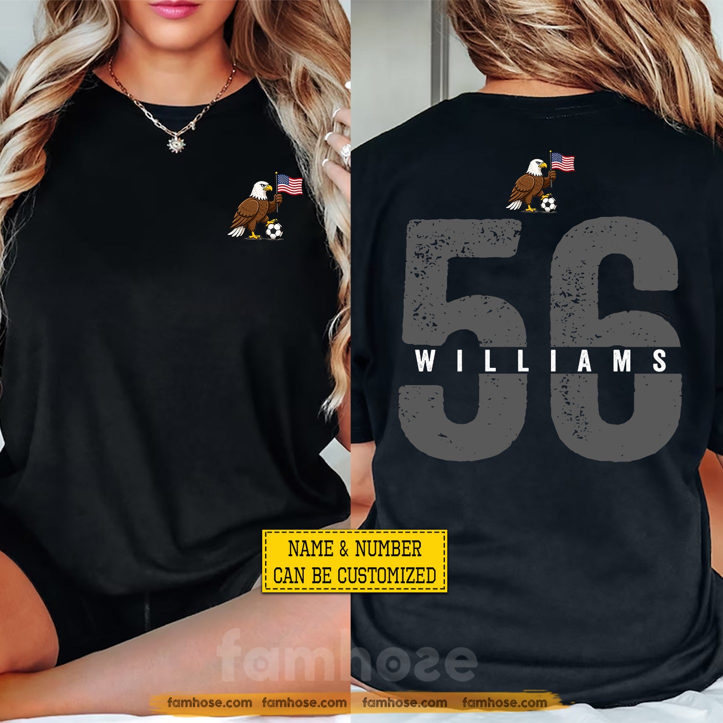 Personalized Soccer Two-sided T-shirt, USA Soccer Spirit Sport Tees Gift For Soccer Lover