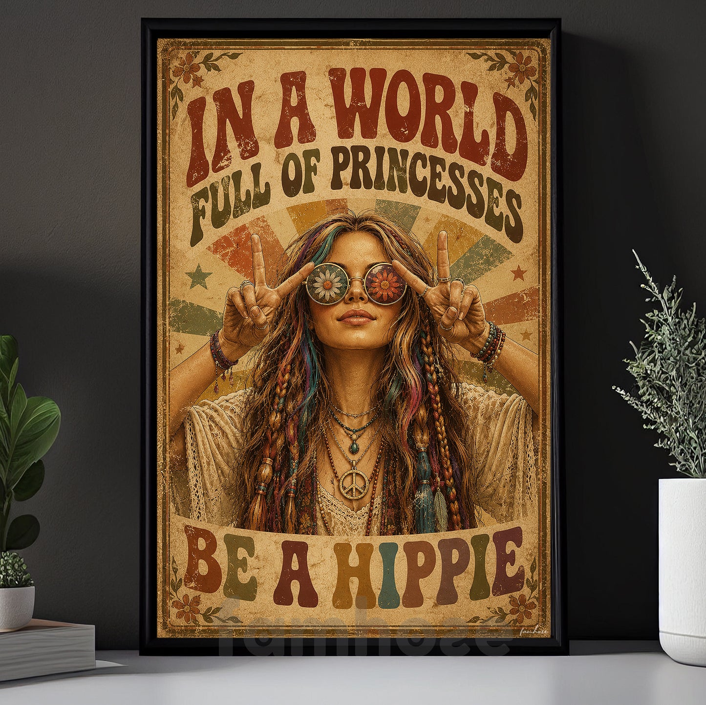 Boho Hippie Girl Canvas Painting, In A World Full Of Princesses Wall Art Decor, Poster Gift For Hippie Lover