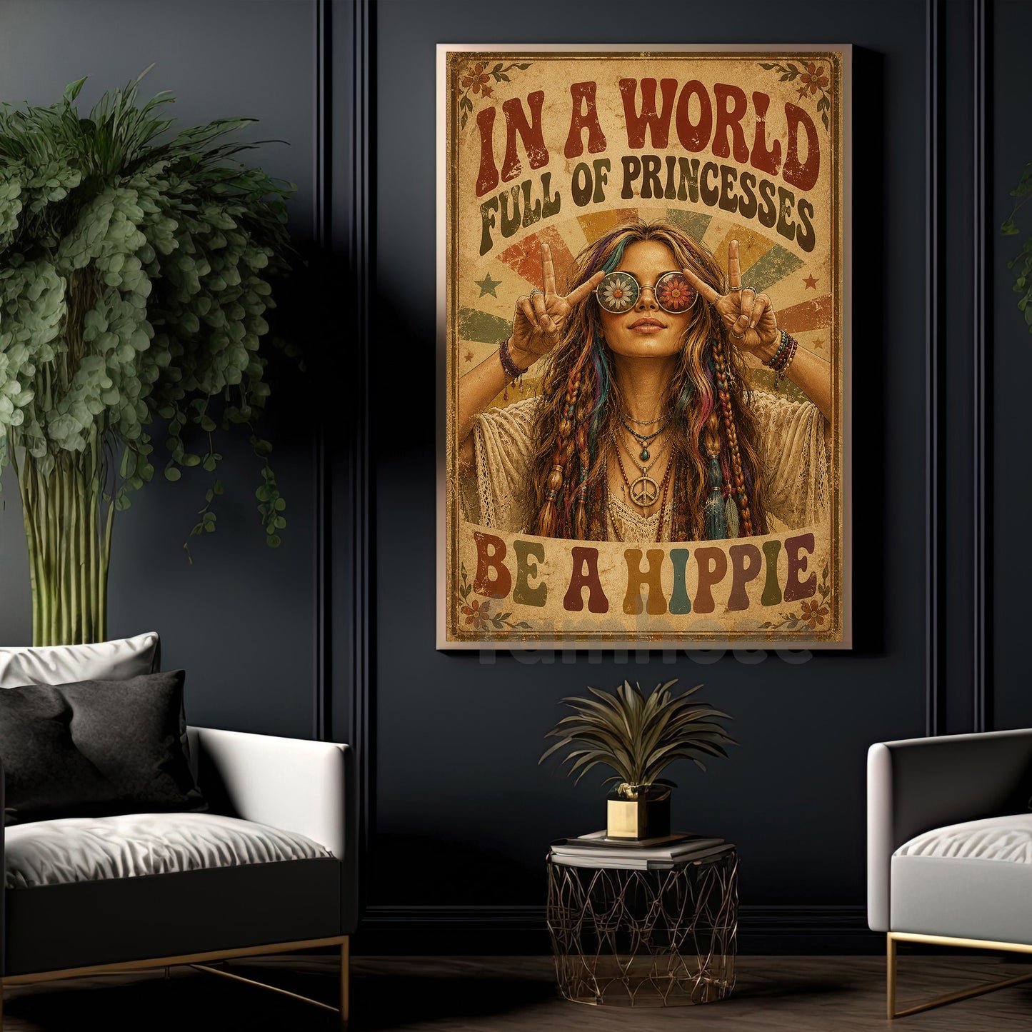 Boho Hippie Girl Canvas Painting, In A World Full Of Princesses Wall Art Decor, Poster Gift For Hippie Lover