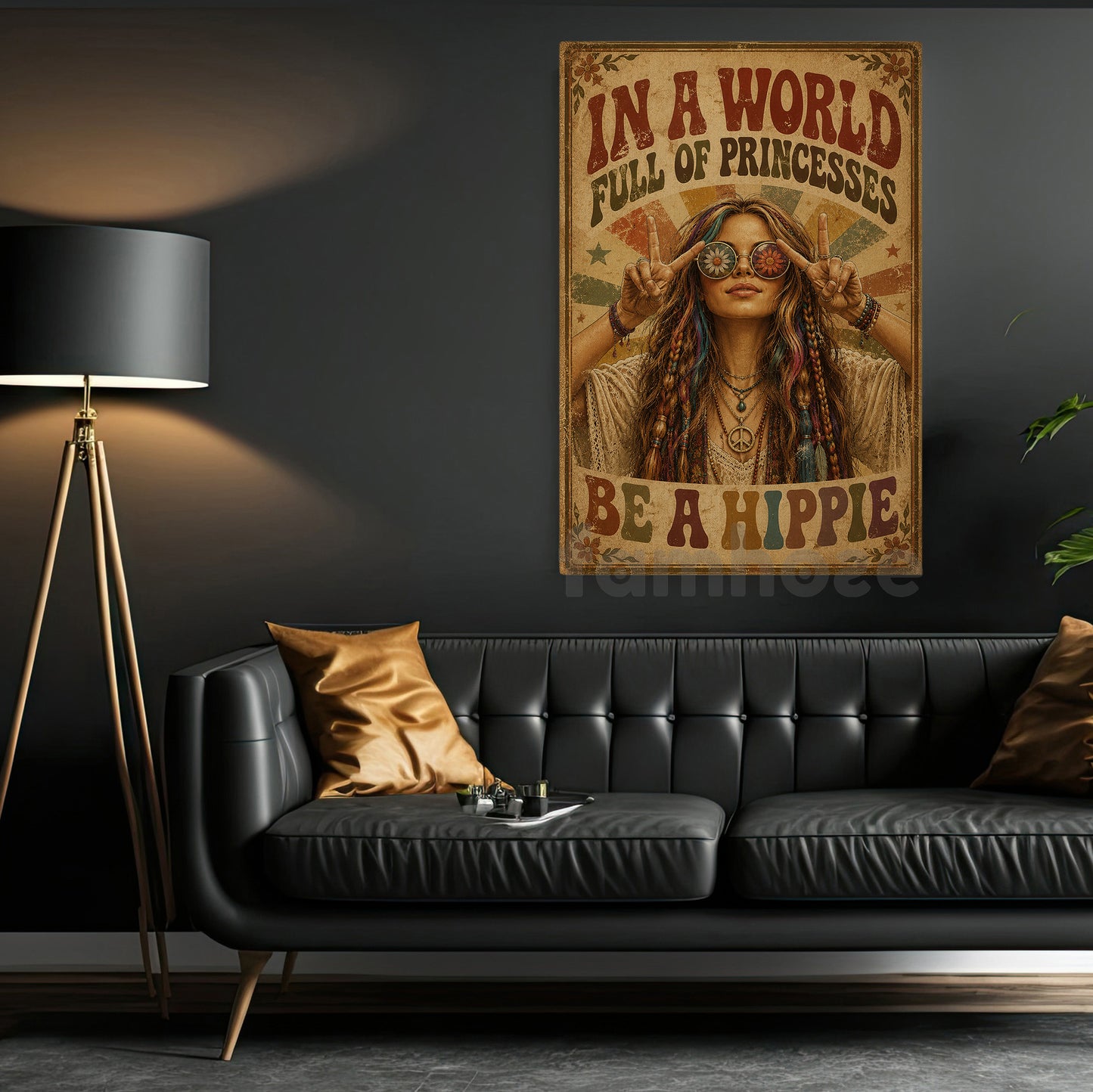 Boho Hippie Girl Canvas Painting, In A World Full Of Princesses Wall Art Decor, Poster Gift For Hippie Lover