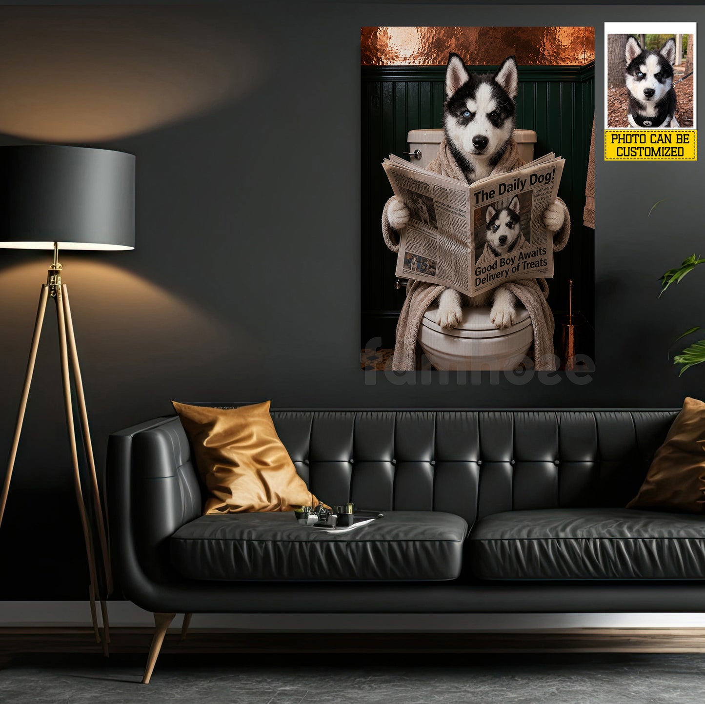 Funny Personalized Toilet Dog Canvas Painting, The Daily Dog Wall Art Decor, Restroom Poster Gift For Dog Lover