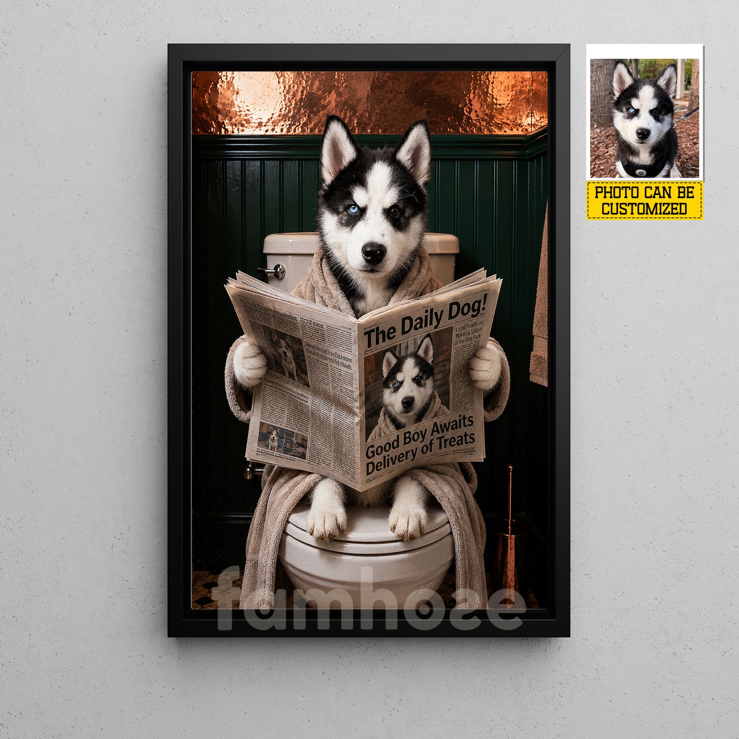 Funny Personalized Toilet Dog Canvas Painting, The Daily Dog Wall Art Decor, Restroom Poster Gift For Dog Lover