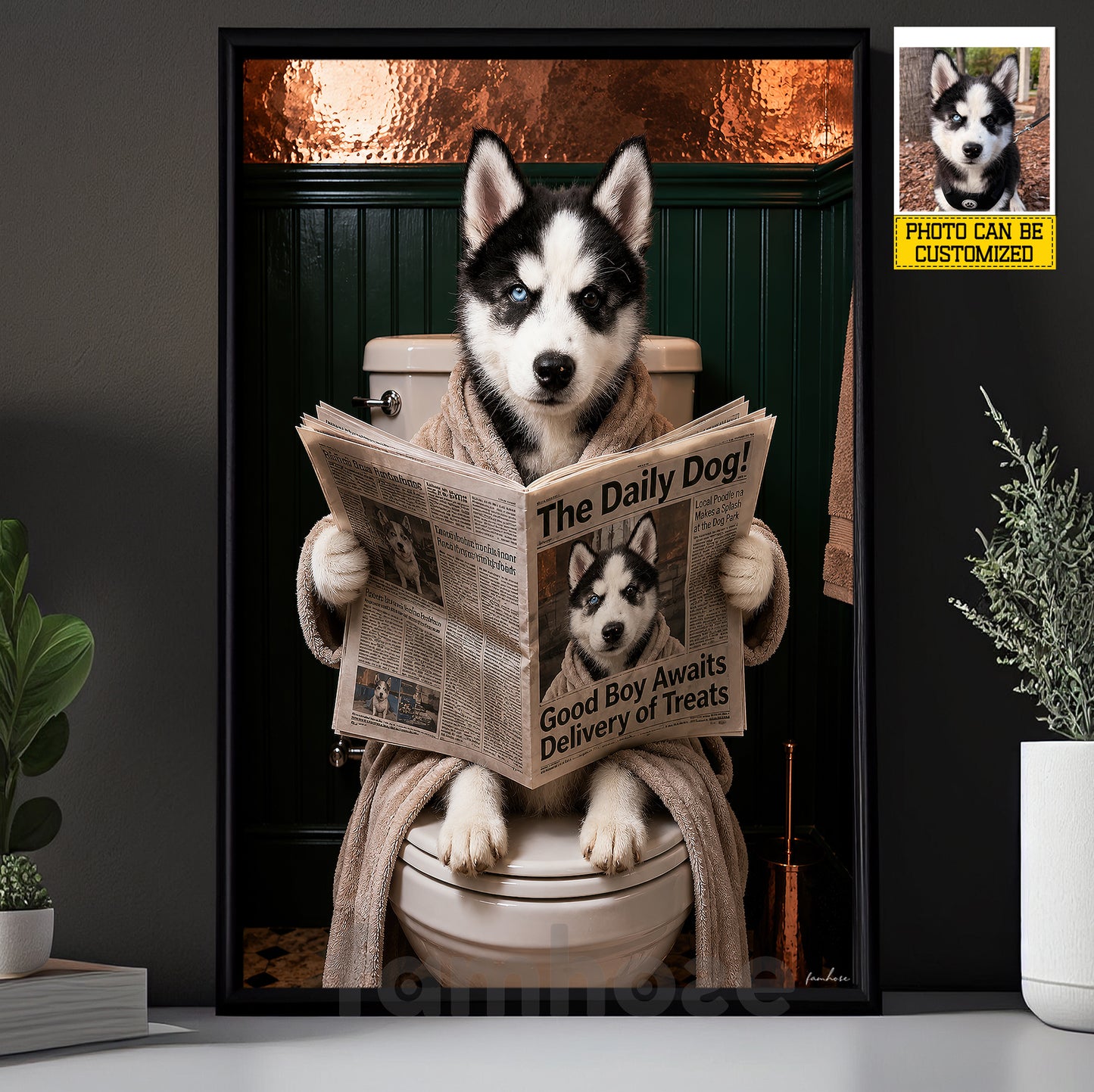 Funny Personalized Toilet Dog Canvas Painting, The Daily Dog Wall Art Decor, Restroom Poster Gift For Dog Lover