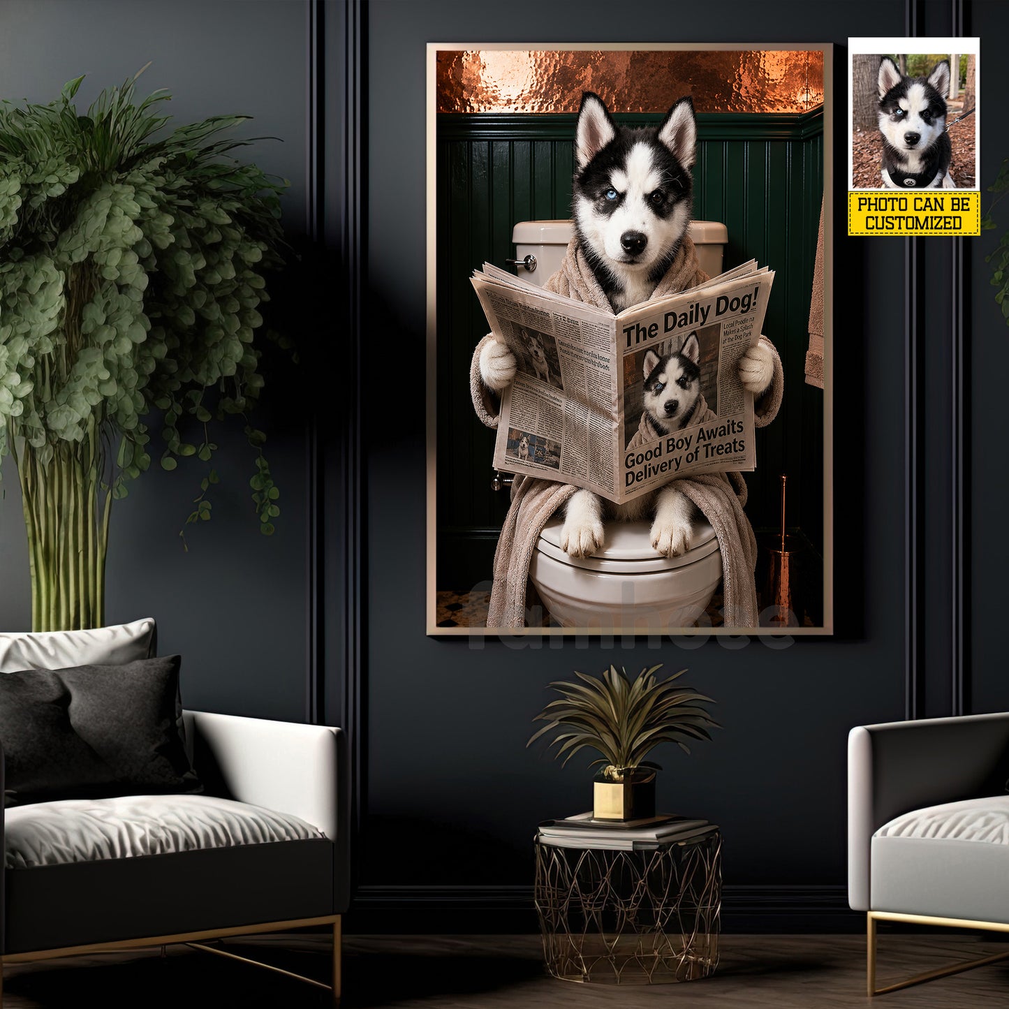 Funny Personalized Toilet Dog Canvas Painting, The Daily Dog Wall Art Decor, Restroom Poster Gift For Dog Lover