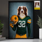 Funny Personalized Football Dog Canvas Painting, My Quarterback Has Four Paws Wall Art Decor, Poster Gift For Dog Lover, Football Lover