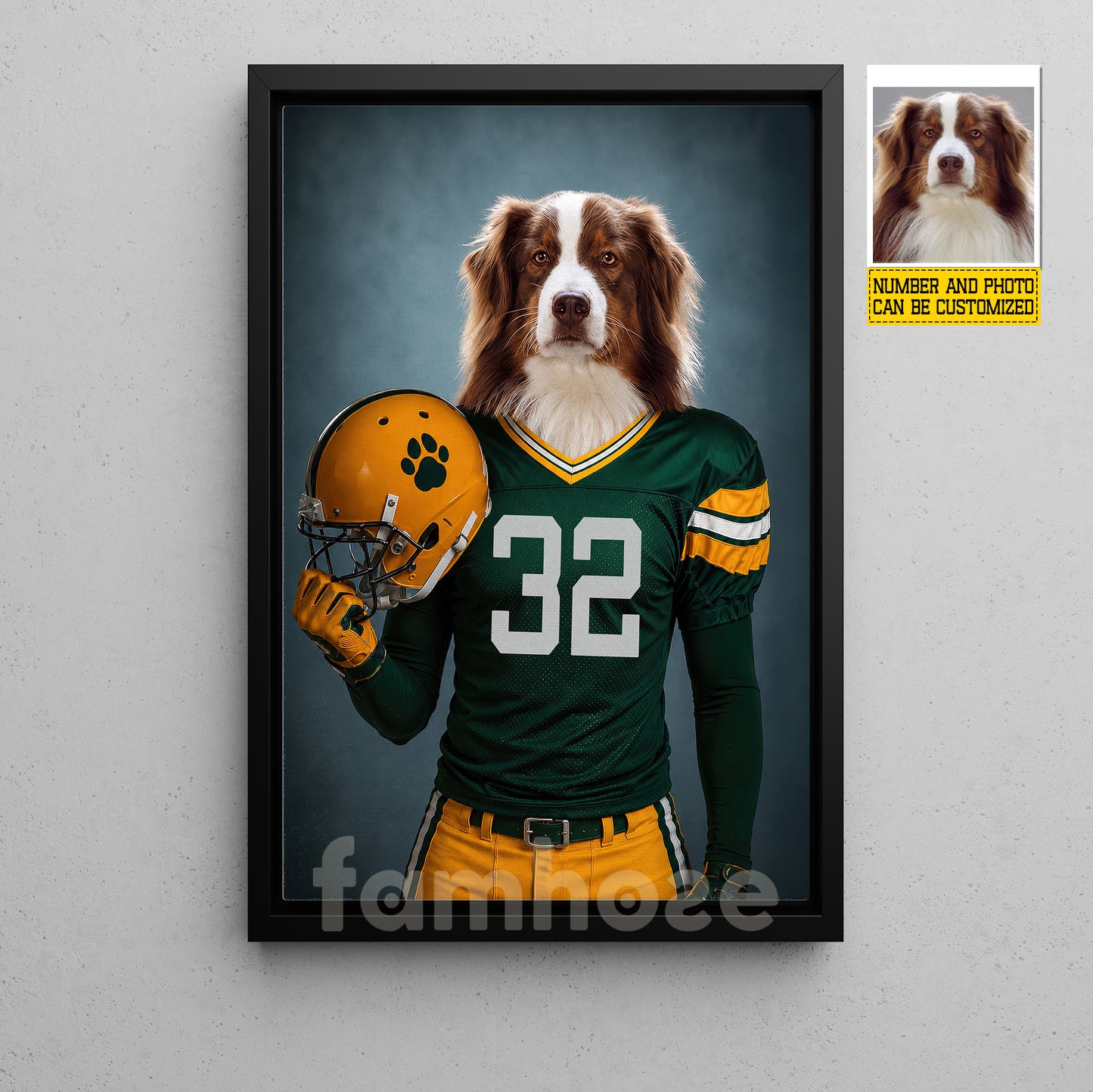 Funny Personalized Football Dog Canvas Painting, My Quarterback Has Four Paws Wall Art Decor, Poster Gift For Dog Lover, Football Lover