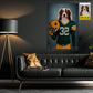 Funny Personalized Football Dog Canvas Painting, My Quarterback Has Four Paws Wall Art Decor, Poster Gift For Dog Lover, Football Lover