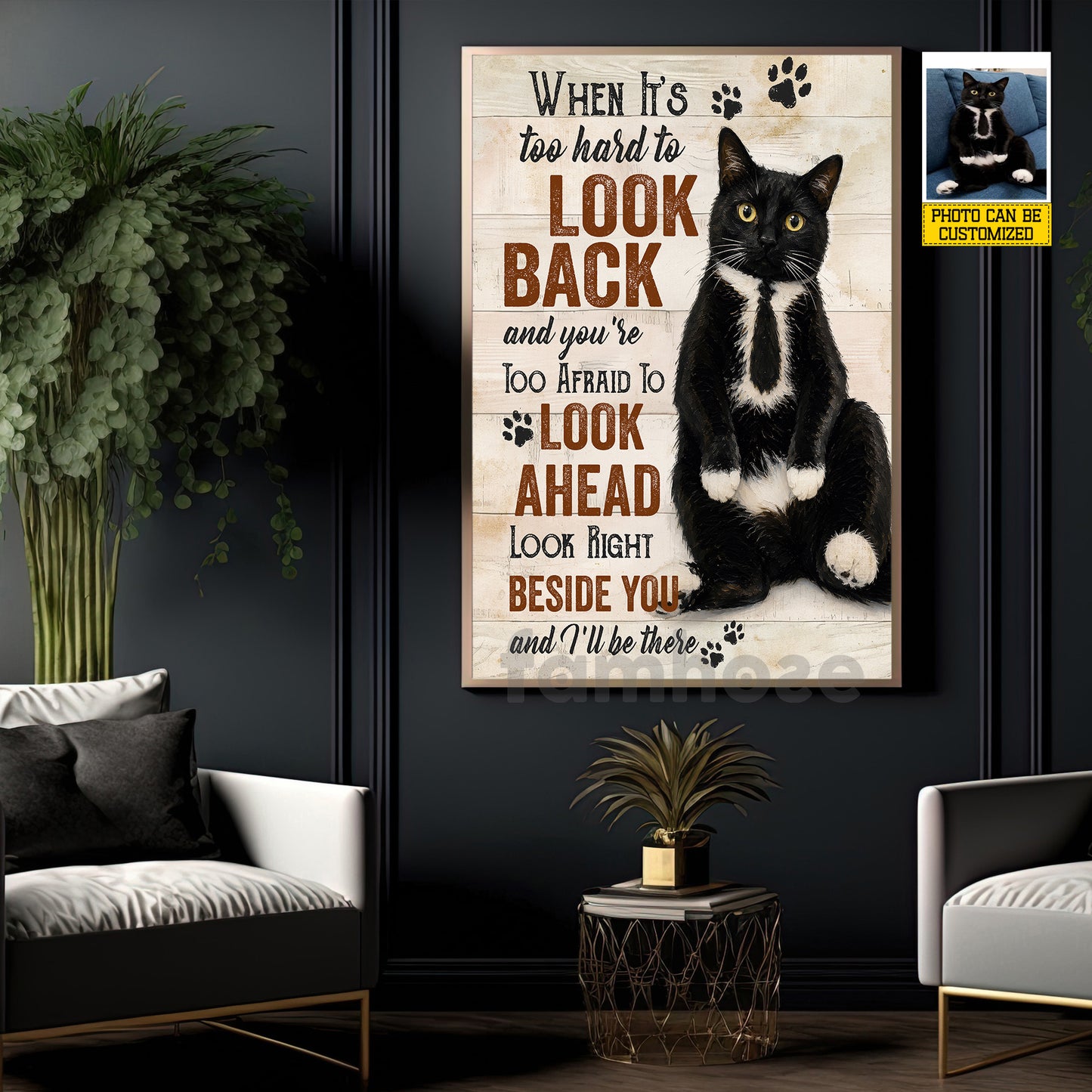Personalized Cat Canvas Painting, When It's Too Hard To Look Back Wall Art Decor, Poster Gift For Cat Lovers