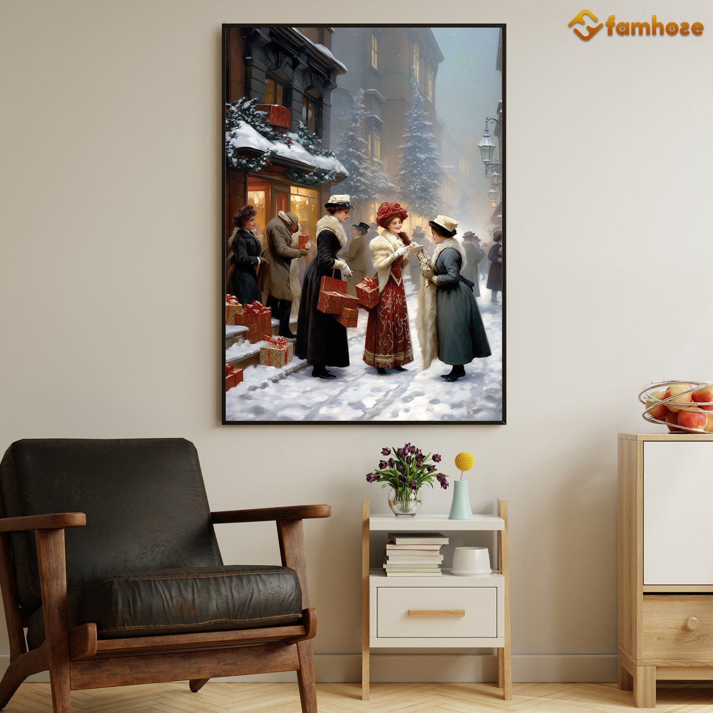 Victorian Christmas A Festive Street Gathering With Holiday Gifts Christmas Canvas Painting, Xmas Wall Art Decor - Christmas Poster Gift