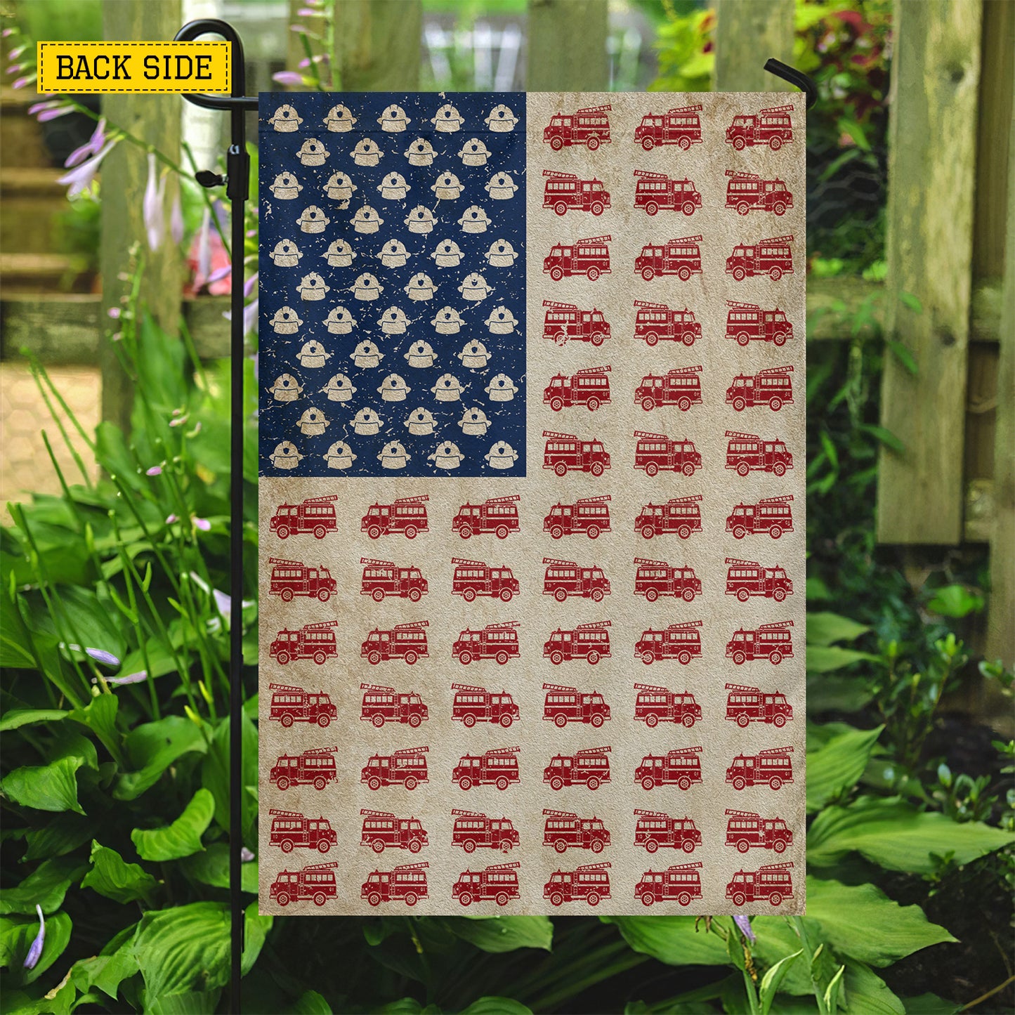 July 4th Firefighter USA Garden Flag & House Flag, Courage Runs Red Firefighter Patriotic Outdoor Decor, Independence Day Yard Flag Gift For Firefighter Lover