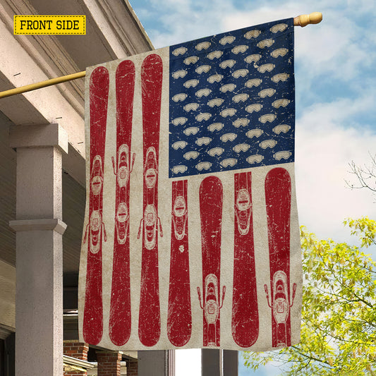 July 4th Skiing USA Garden Flag & House Flag, Stars, Stripes And Fresh Powder Outdoor Decor, Independence Day Yard Flag Gift For Skiing Lover