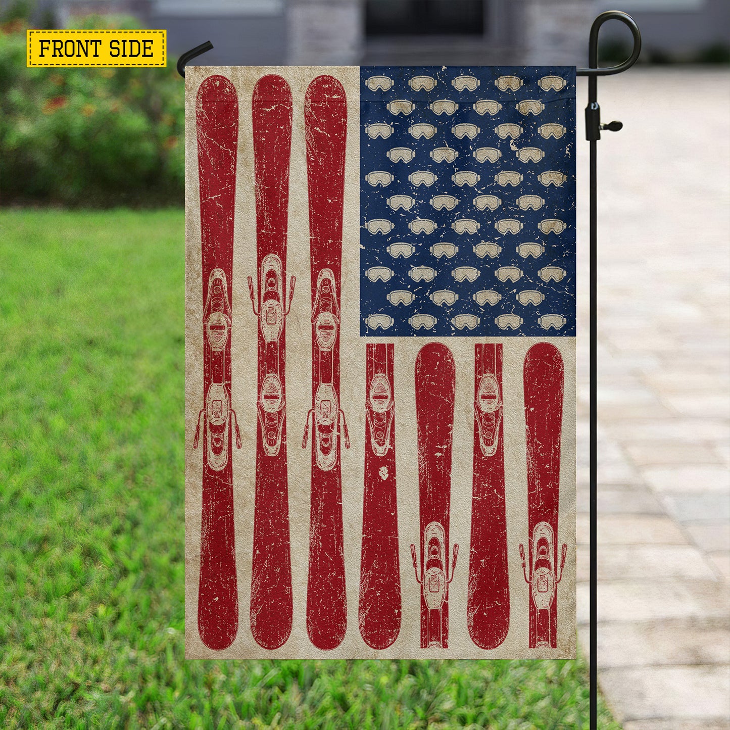 July 4th Skiing USA Garden Flag & House Flag, Stars, Stripes And Fresh Powder Outdoor Decor, Independence Day Yard Flag Gift For Skiing Lover