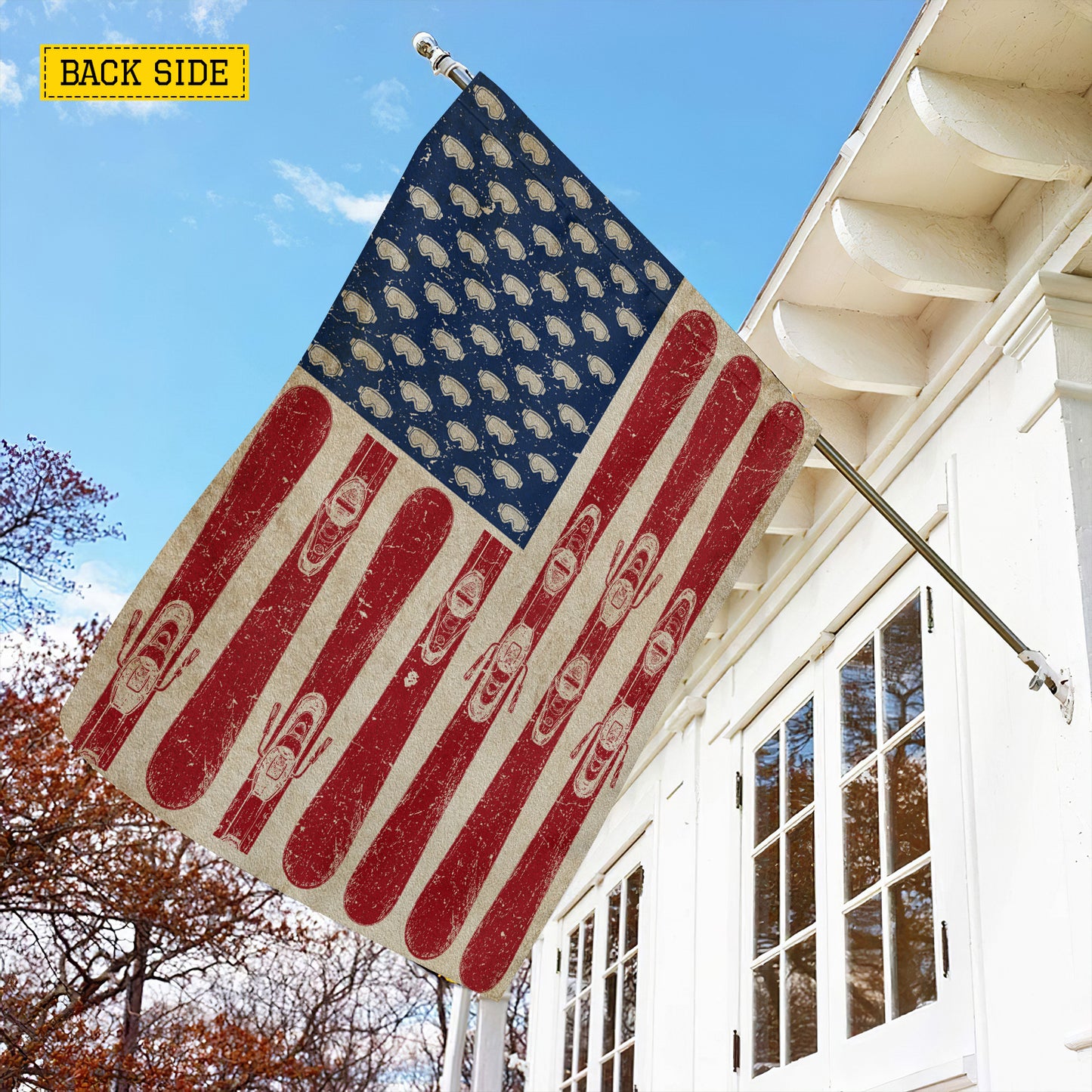 July 4th Skiing USA Garden Flag & House Flag, Stars, Stripes And Fresh Powder Outdoor Decor, Independence Day Yard Flag Gift For Skiing Lover