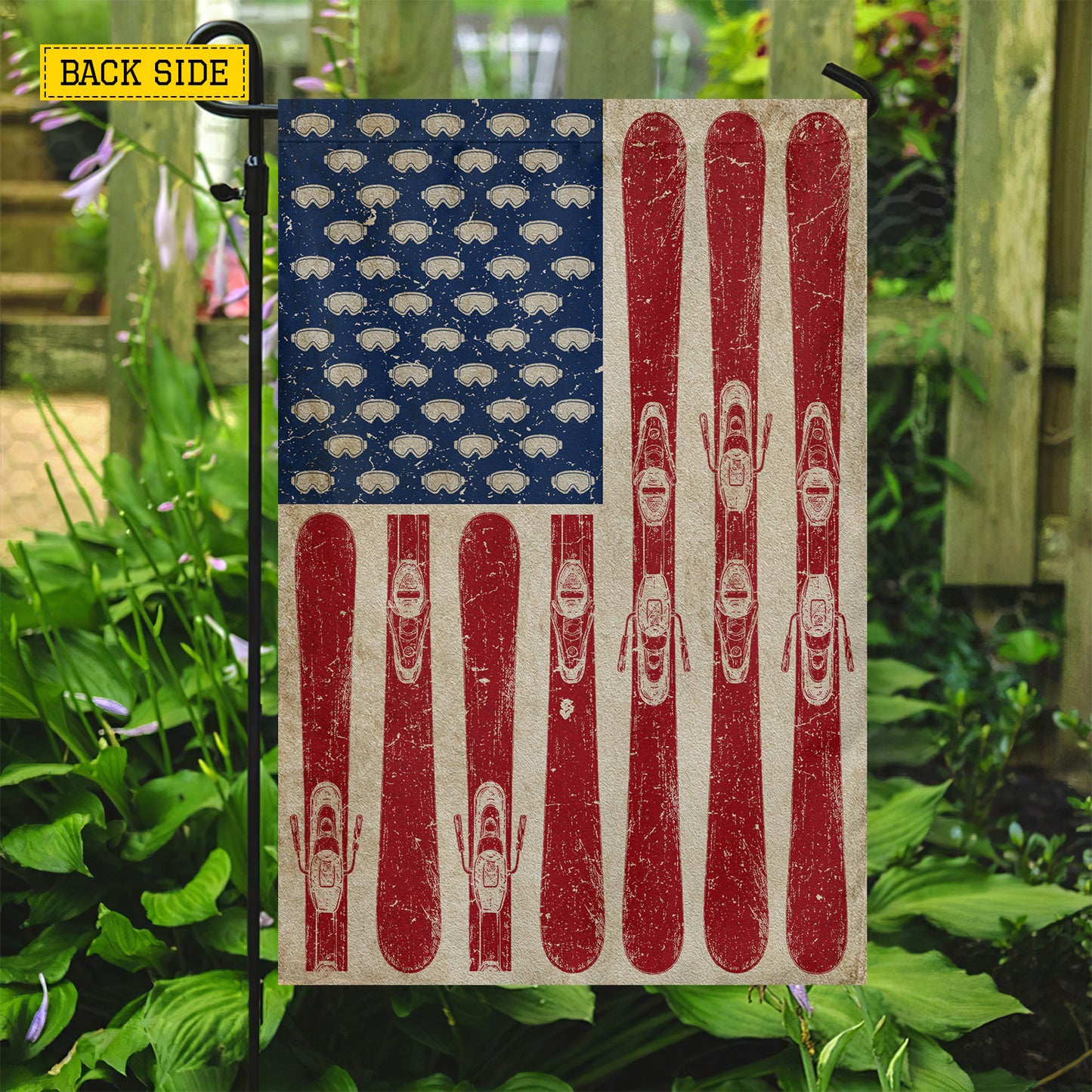 July 4th Skiing USA Garden Flag & House Flag, Stars, Stripes And Fresh Powder Outdoor Decor, Independence Day Yard Flag Gift For Skiing Lover