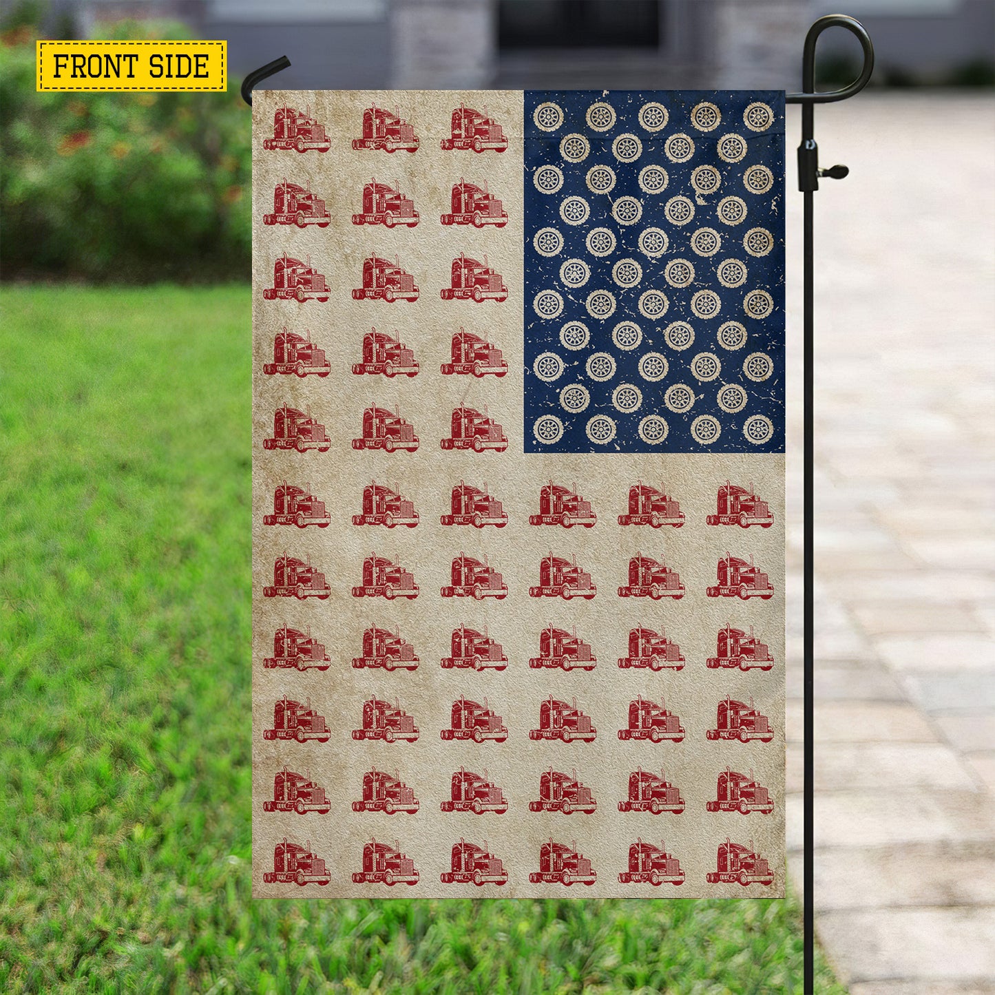 July 4th Trucker USA Garden Flag & House Flag, Freedom Runs On Eighteen Wheels Outdoor Decor, Independence Day Yard Flag Gift For Trucker Lover