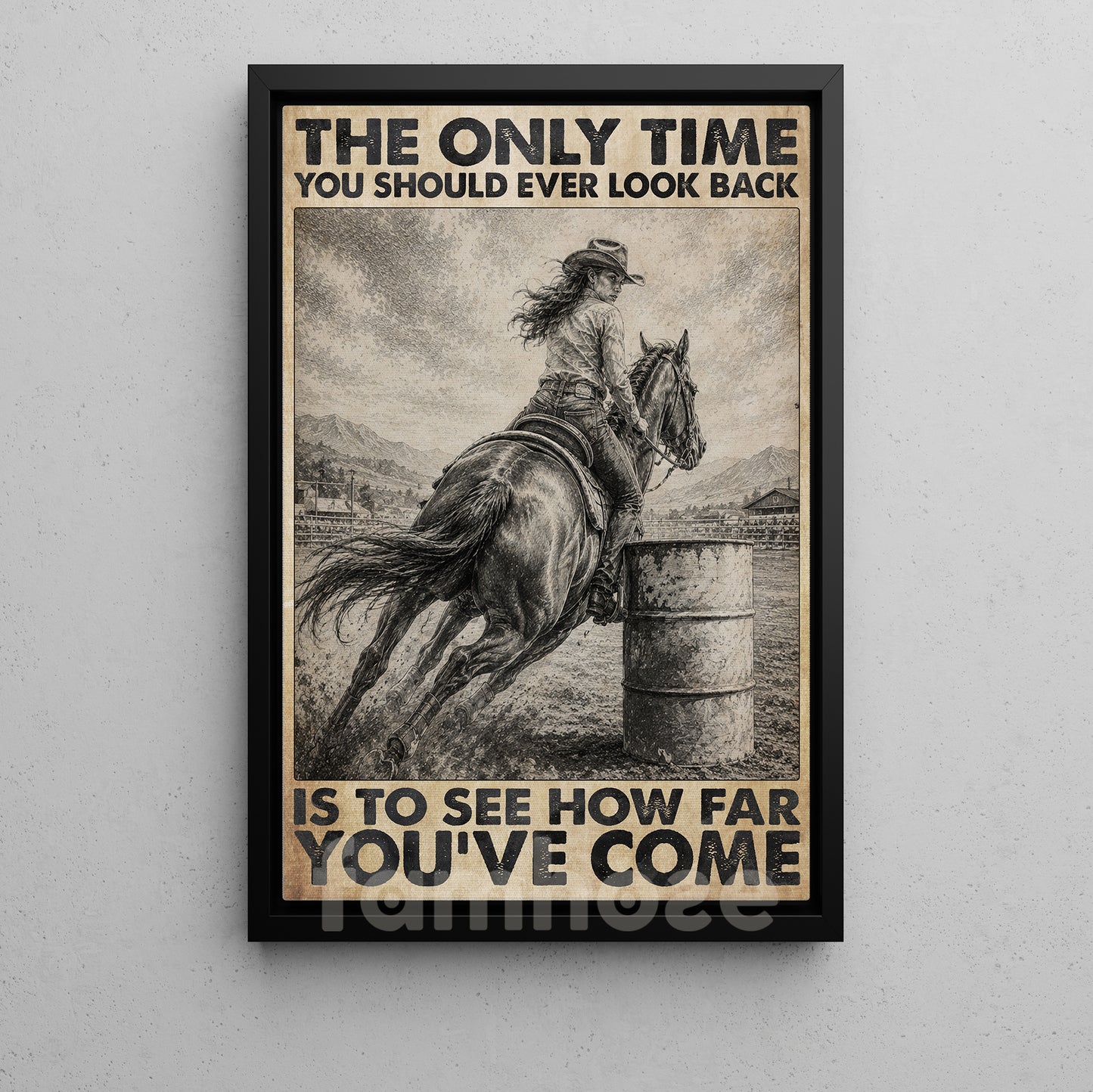 Barrel Racing Canvas Painting, The Only Time You Should Ever Look Back Wall Art Decor, Poster Gift For Barrel Racing Lover