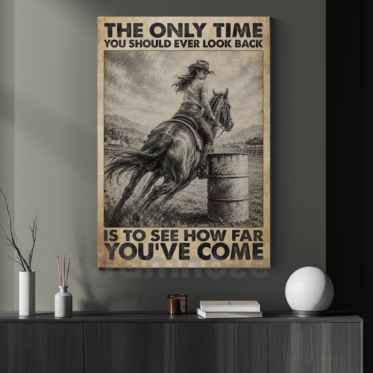 Barrel Racing Canvas Painting, The Only Time You Should Ever Look Back Wall Art Decor, Poster Gift For Barrel Racing Lover