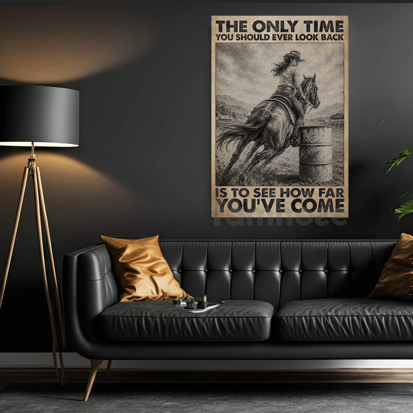 Barrel Racing Canvas Painting, The Only Time You Should Ever Look Back Wall Art Decor, Poster Gift For Barrel Racing Lover