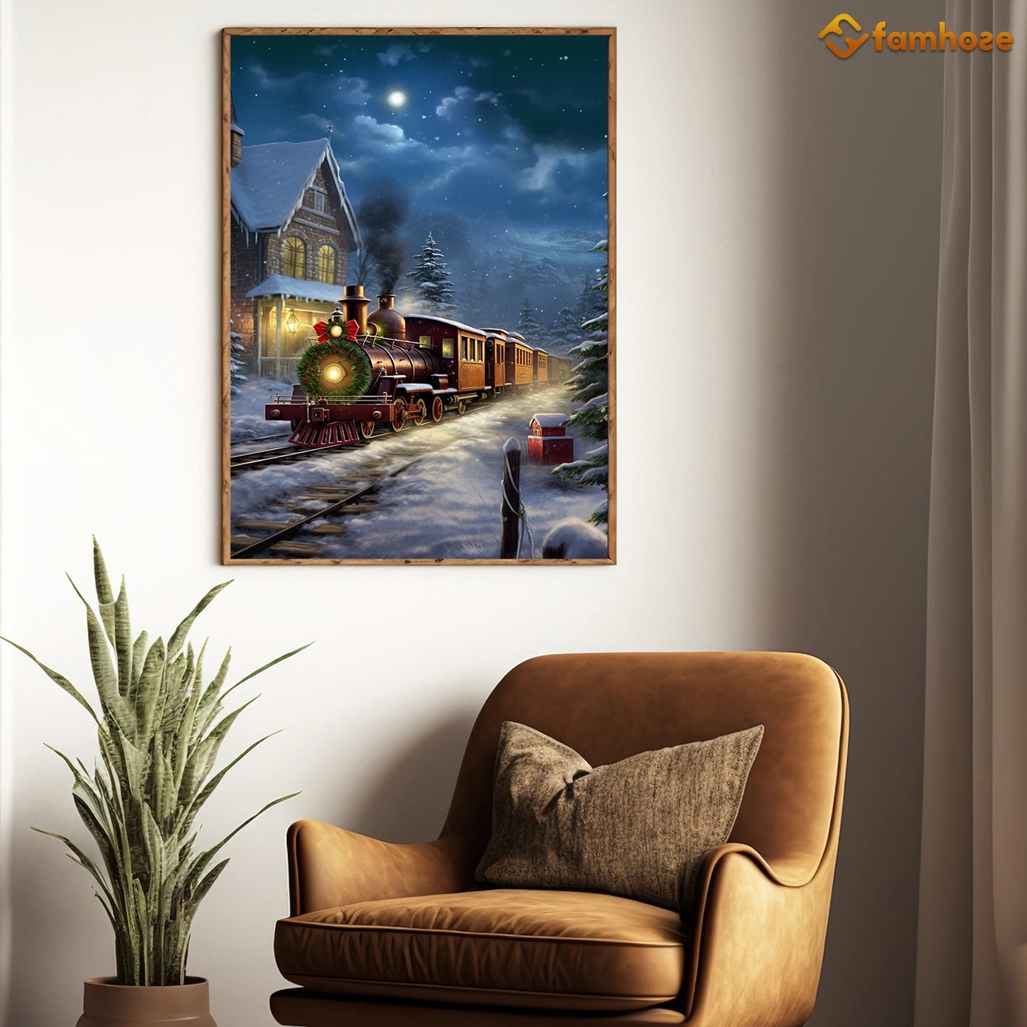 Enchanted Winter Express A Nighttime Journey Through a Snowy Village Christmas Canvas Painting, Xmas Wall Art Decor - Christmas Poster Gift For Train Lovers