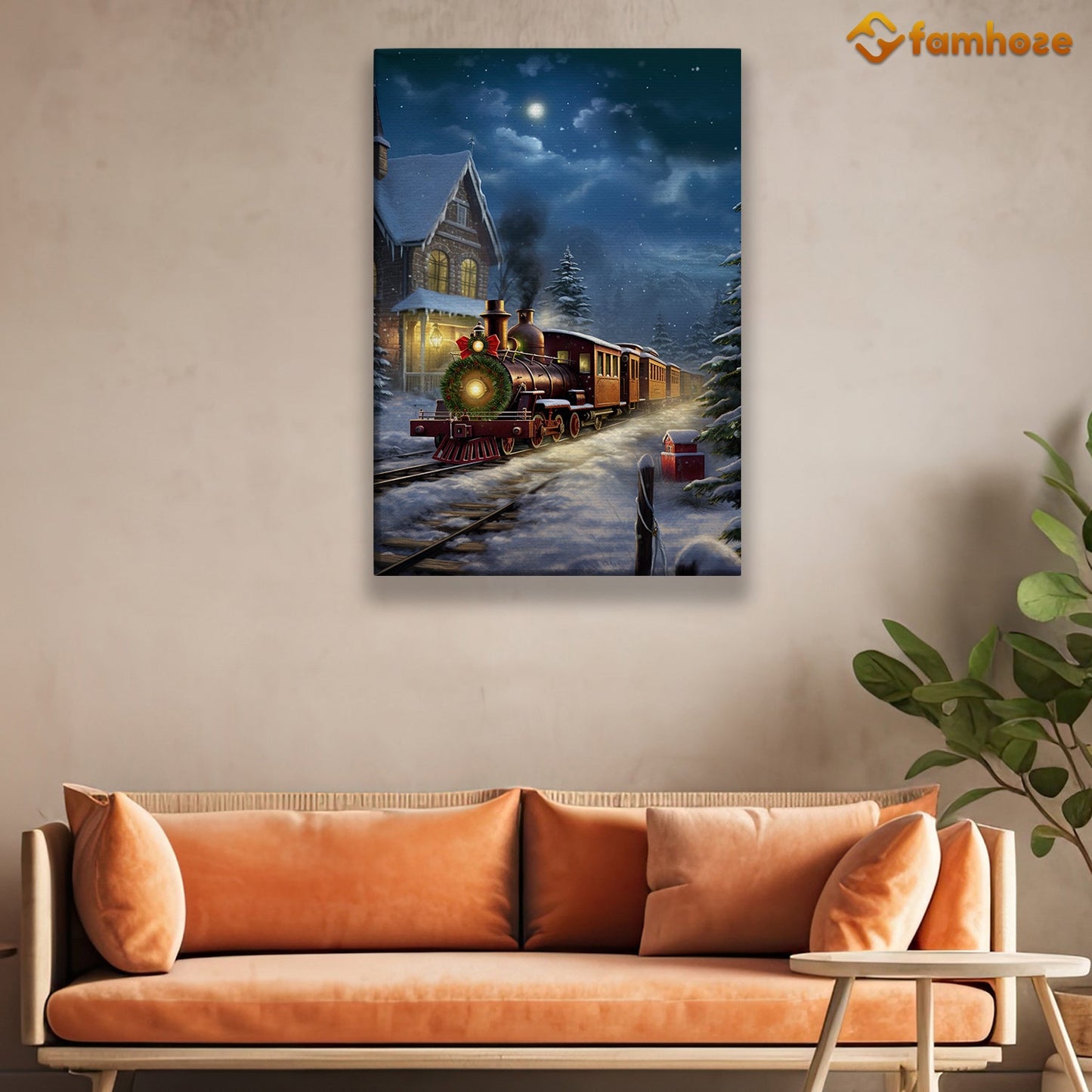 Enchanted Winter Express A Nighttime Journey Through a Snowy Village Christmas Canvas Painting, Xmas Wall Art Decor - Christmas Poster Gift For Train Lovers