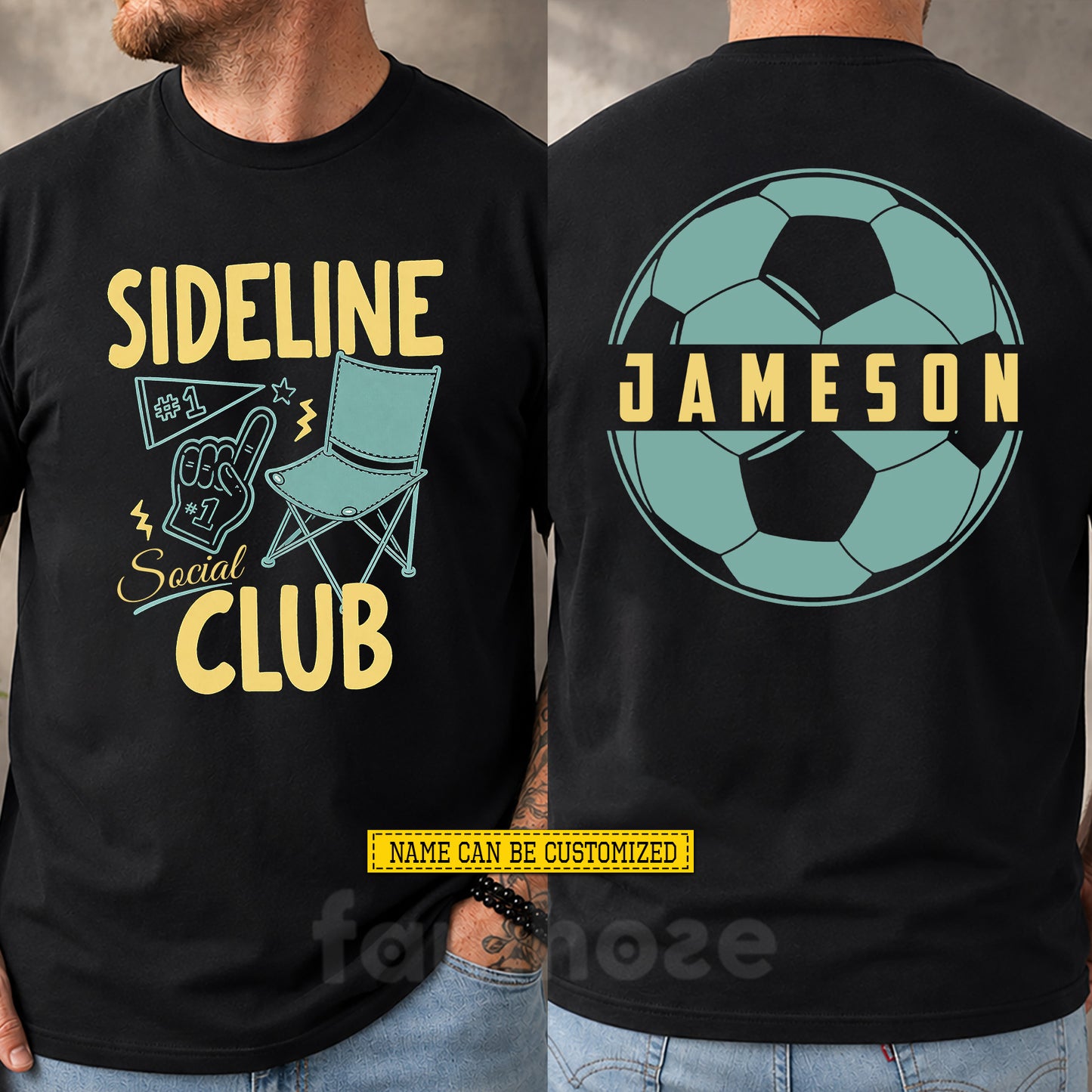 Personalized Soccer Two-sided T-shirt, Sideline Social Club Sport Tees Gift For Soccer Lover
