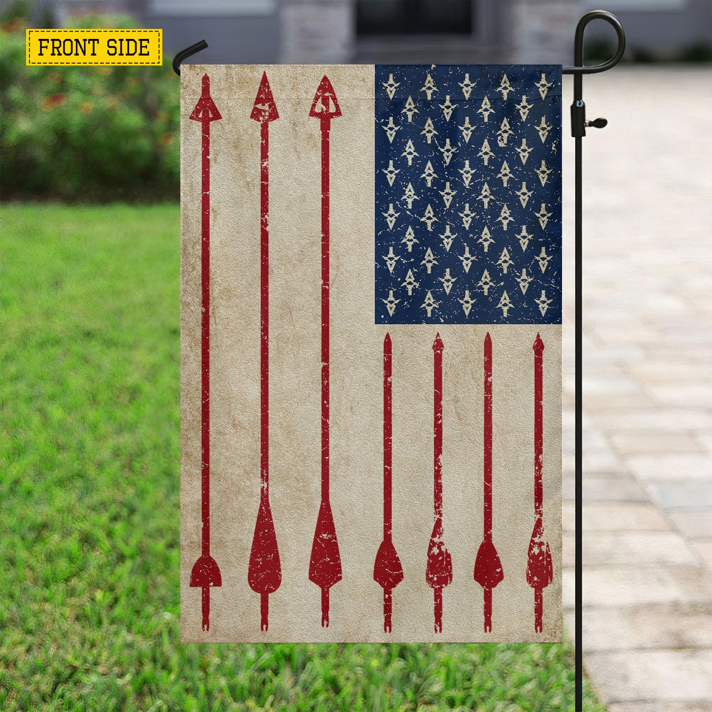 July 4th Bow Hunting USA Garden Flag & House Flag, Stars Stripes And Broadheads Outdoor Decor, Independence Day Yard Flag Gift For Bow Hunting Lover