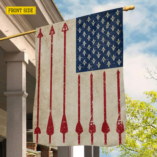 July 4th Bow Hunting USA Garden Flag & House Flag, Stars Stripes And Broadheads Outdoor Decor, Independence Day Yard Flag Gift For Bow Hunting Lover