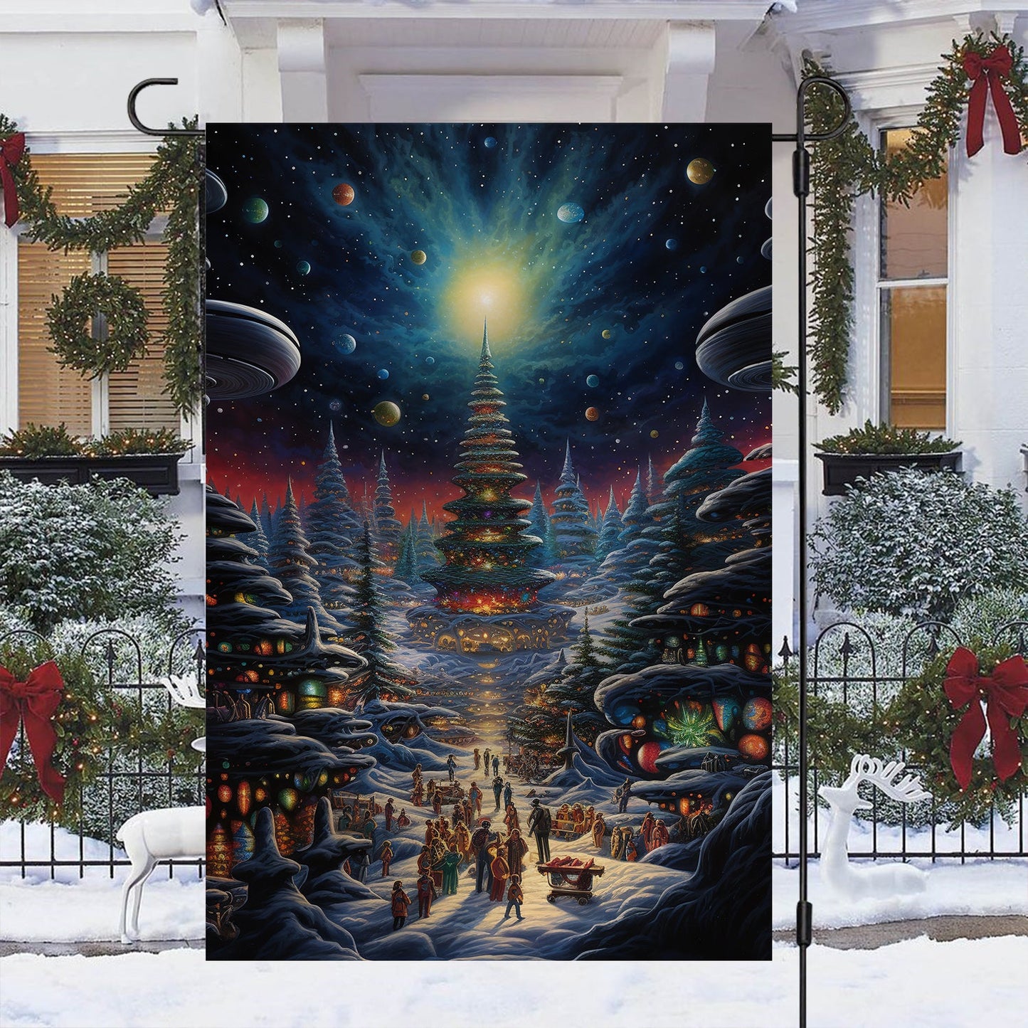 Celestial Celebration Beneath The Stars, Xmas Tree Garden Flag - House Flag, Christmas Flag Gift