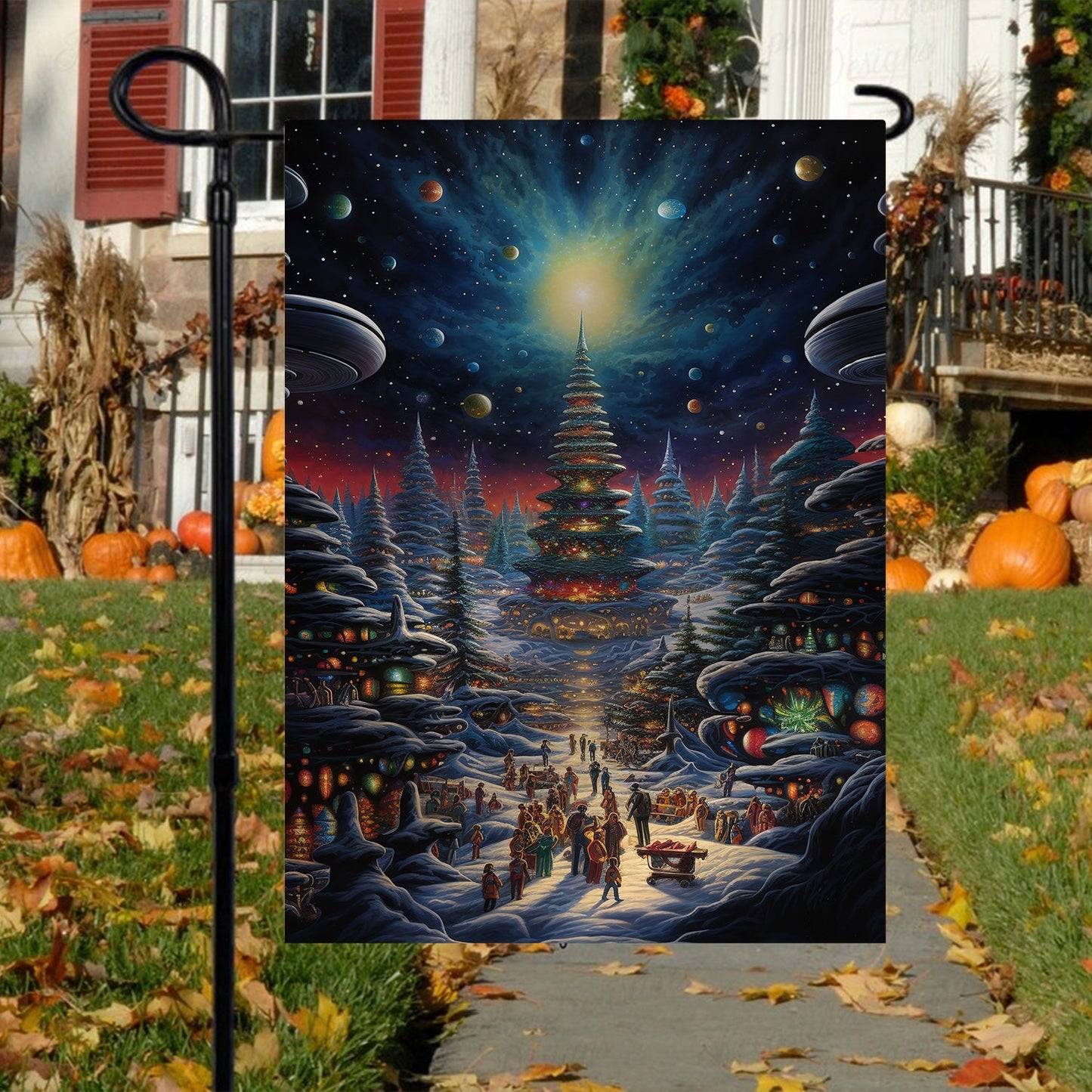 Celestial Celebration Beneath The Stars, Xmas Tree Garden Flag - House Flag, Christmas Flag Gift