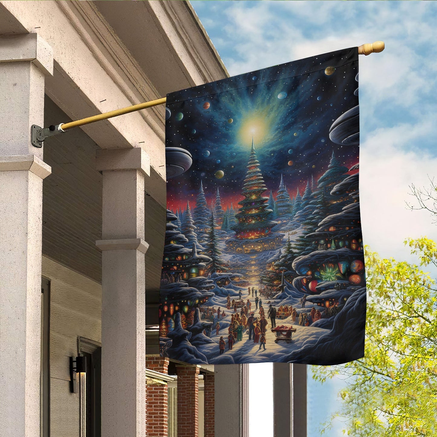 Celestial Celebration Beneath The Stars, Xmas Tree Garden Flag - House Flag, Christmas Flag Gift