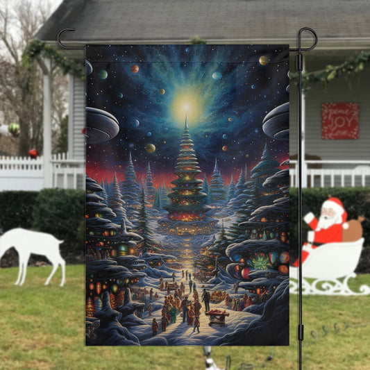 Celestial Celebration Beneath The Stars, Xmas Tree Garden Flag - House Flag, Christmas Flag Gift