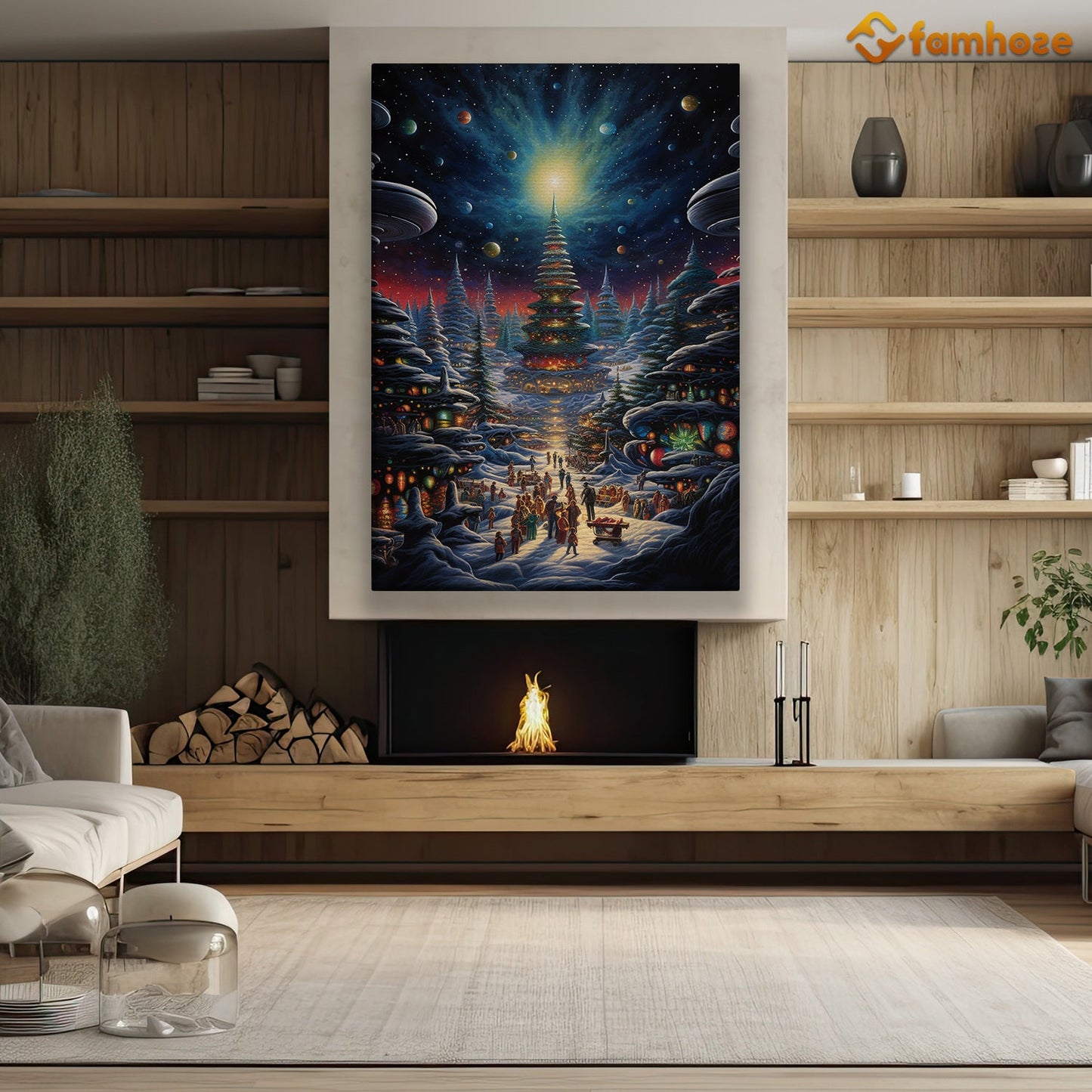 A Cosmic Fusion of Festivities and Extraterrestrial Wonder Christmas Canvas Painting, Xmas Wall Art Decor - Christmas Poster Gift