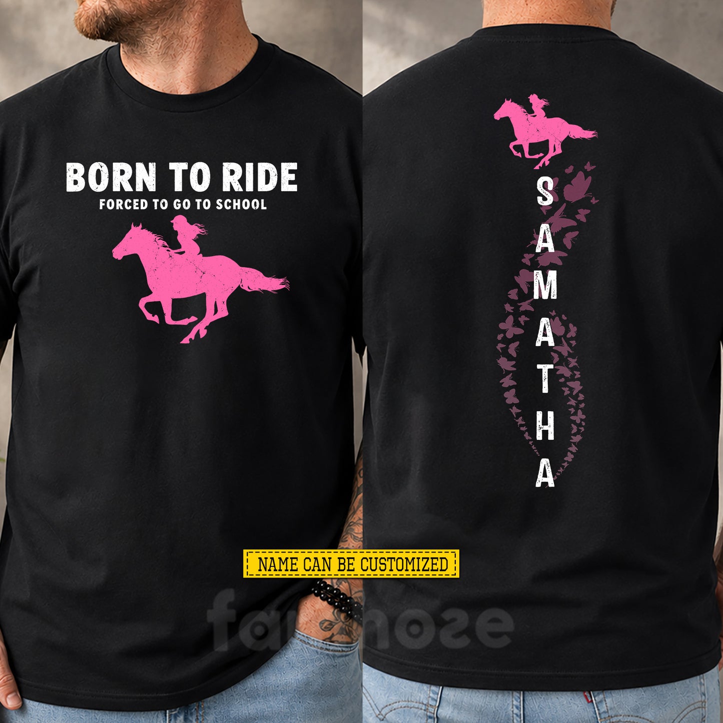 Personalized Horse Riding First Day Of School Two-sided T-shirt, Born To Ride Back To School Tees, Student Gift For Horse Riding Lover