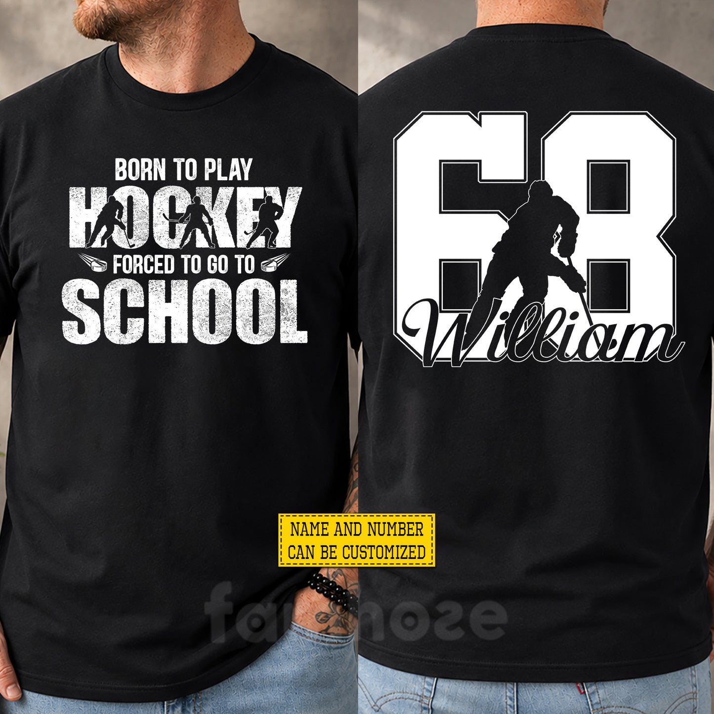 Personalized Hockey First Day Of School Two-sided T-shirt, Born To Play Hockey Back To School Tees, Student Gift For Hockey Lover