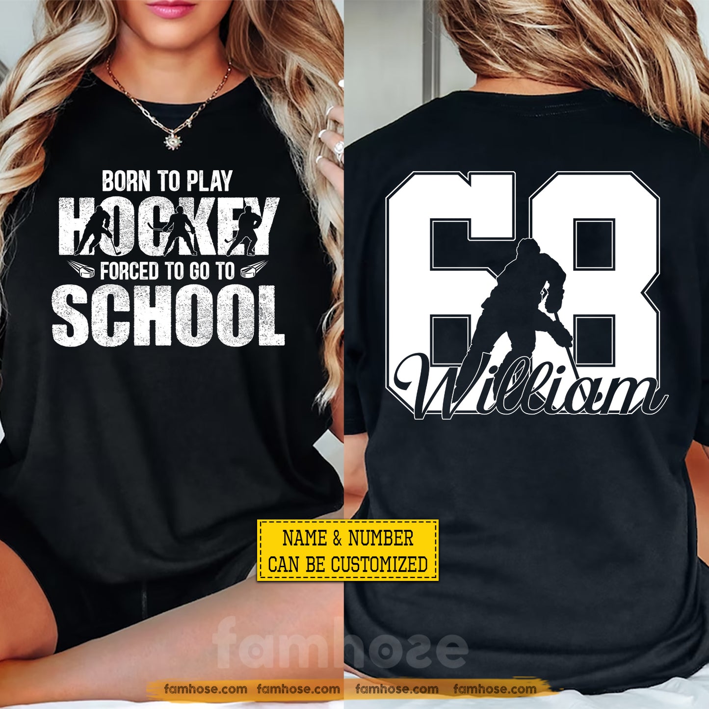 Personalized Hockey First Day Of School Two-sided T-shirt, Born To Play Hockey Back To School Tees, Student Gift For Hockey Lover