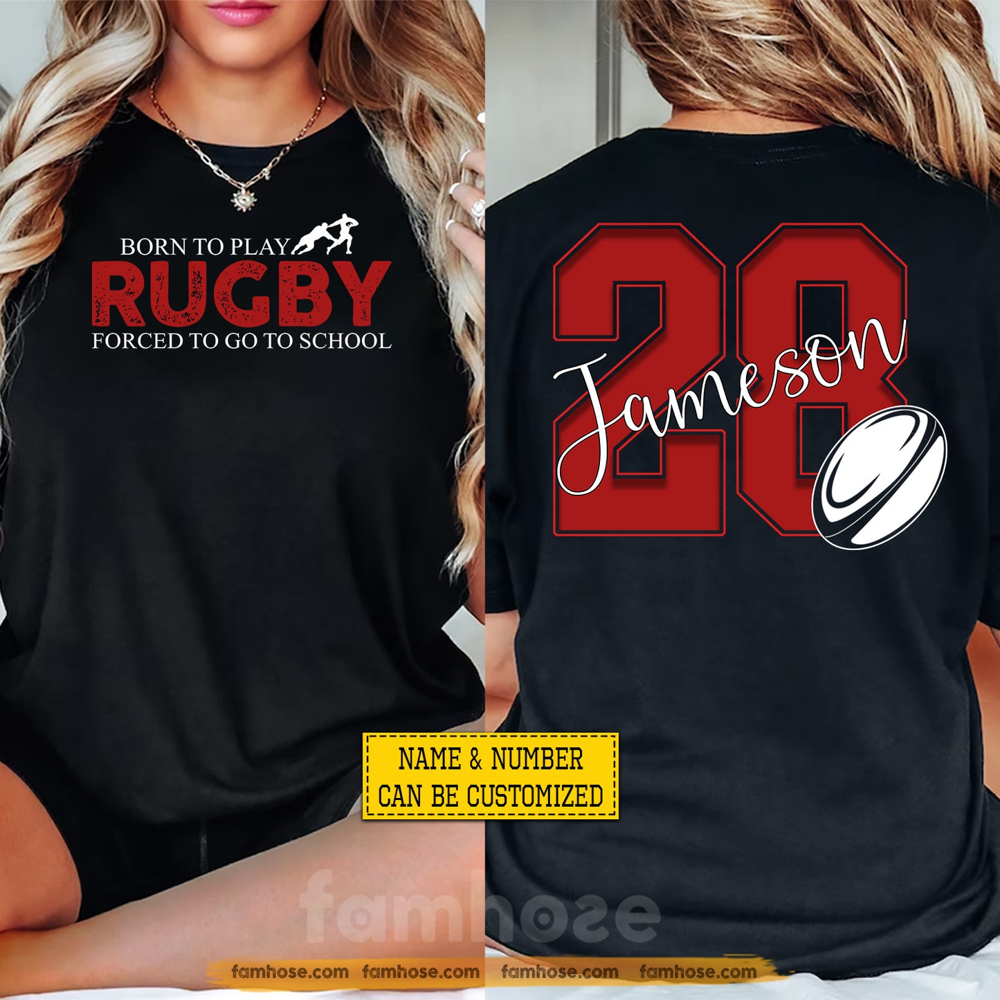 Personalized Rugby First Day Of School Two-sided T-shirt, Born To Play Rugby Back To School Tees, Student Gift For Rugby Lover