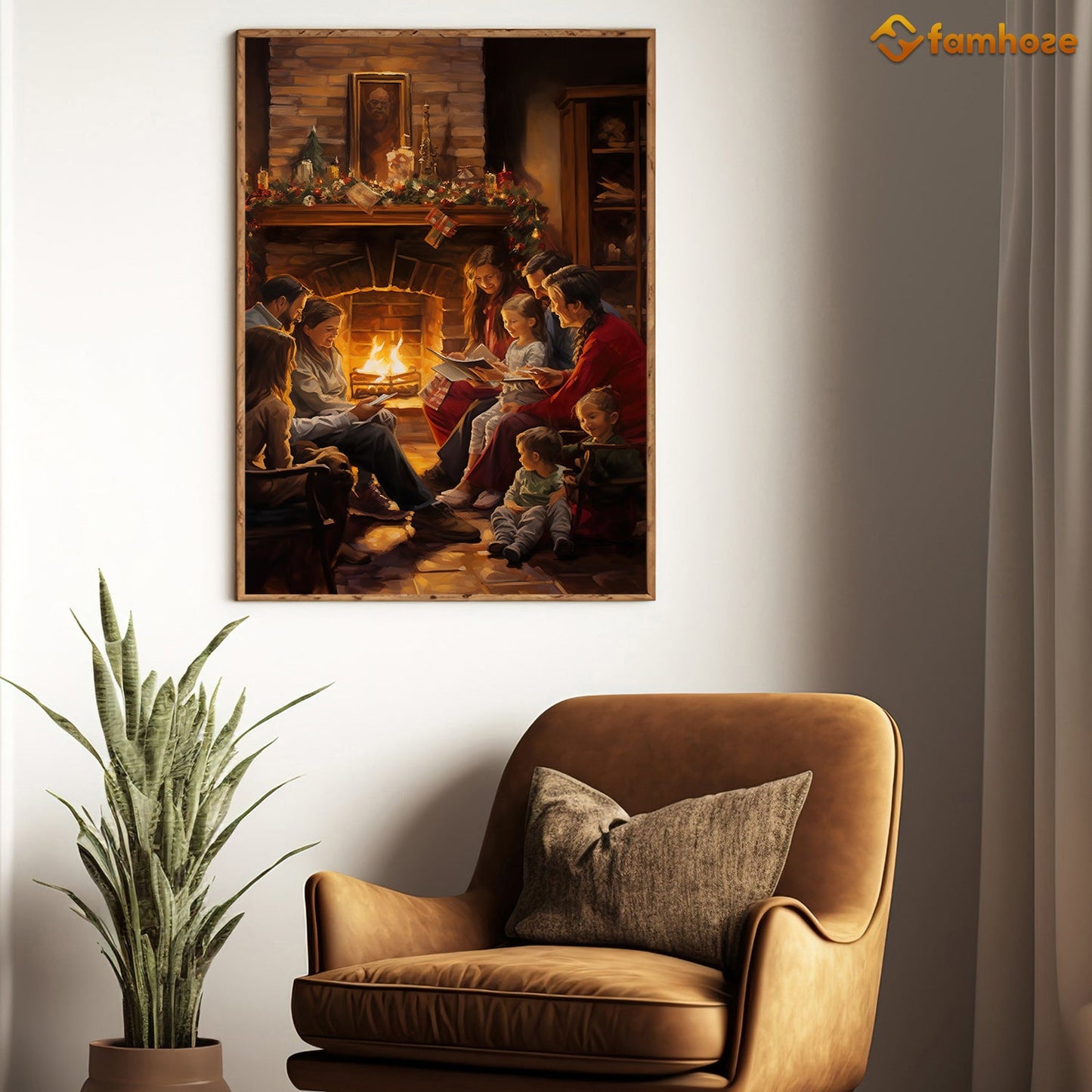 An Evening by the Hearth with Loved Ones Christmas Canvas Painting, Xmas Wall Art Decor - Christmas Poster Gift