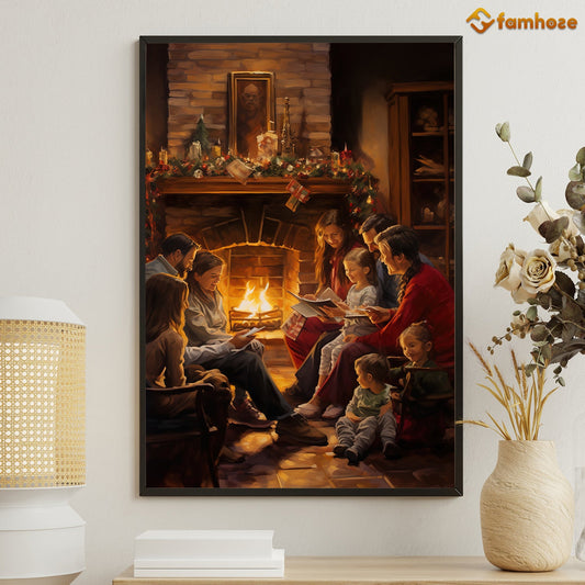 An Evening by the Hearth with Loved Ones Christmas Canvas Painting, Xmas Wall Art Decor - Christmas Poster Gift