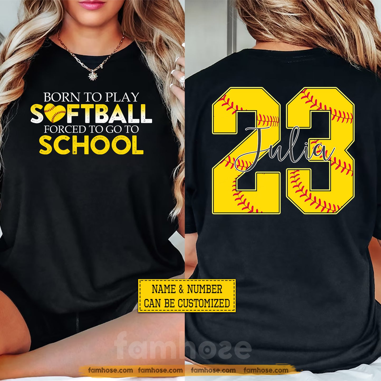 Personalized Softball First Day Of School Two-sided T-shirt, Born To Play Softball Back To School Tees, Student Gift For Softball Lover