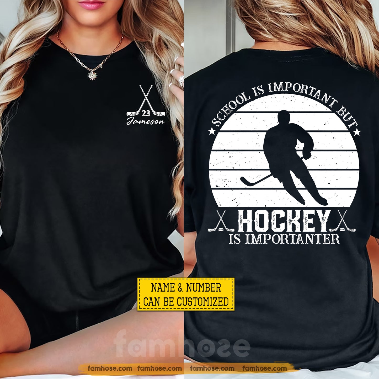 Personalized Hockey First Day Of School Two-sided T-shirt, School Is Important Back To School Tees, Student Gift For Hockey Lover