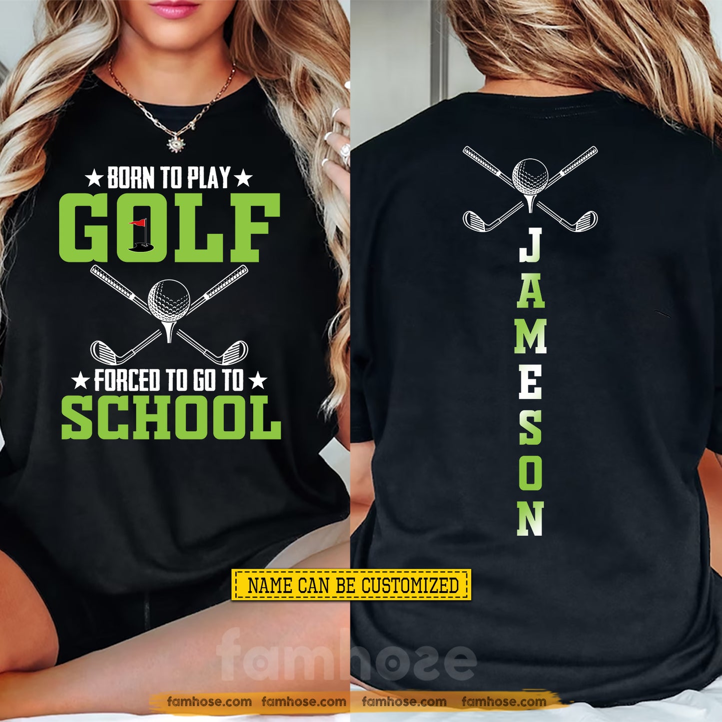 Personalized Golf First Day Of School Two-sided T-shirt, Born To Play Golf Back To School Tees, Student Gift For Golf Lover