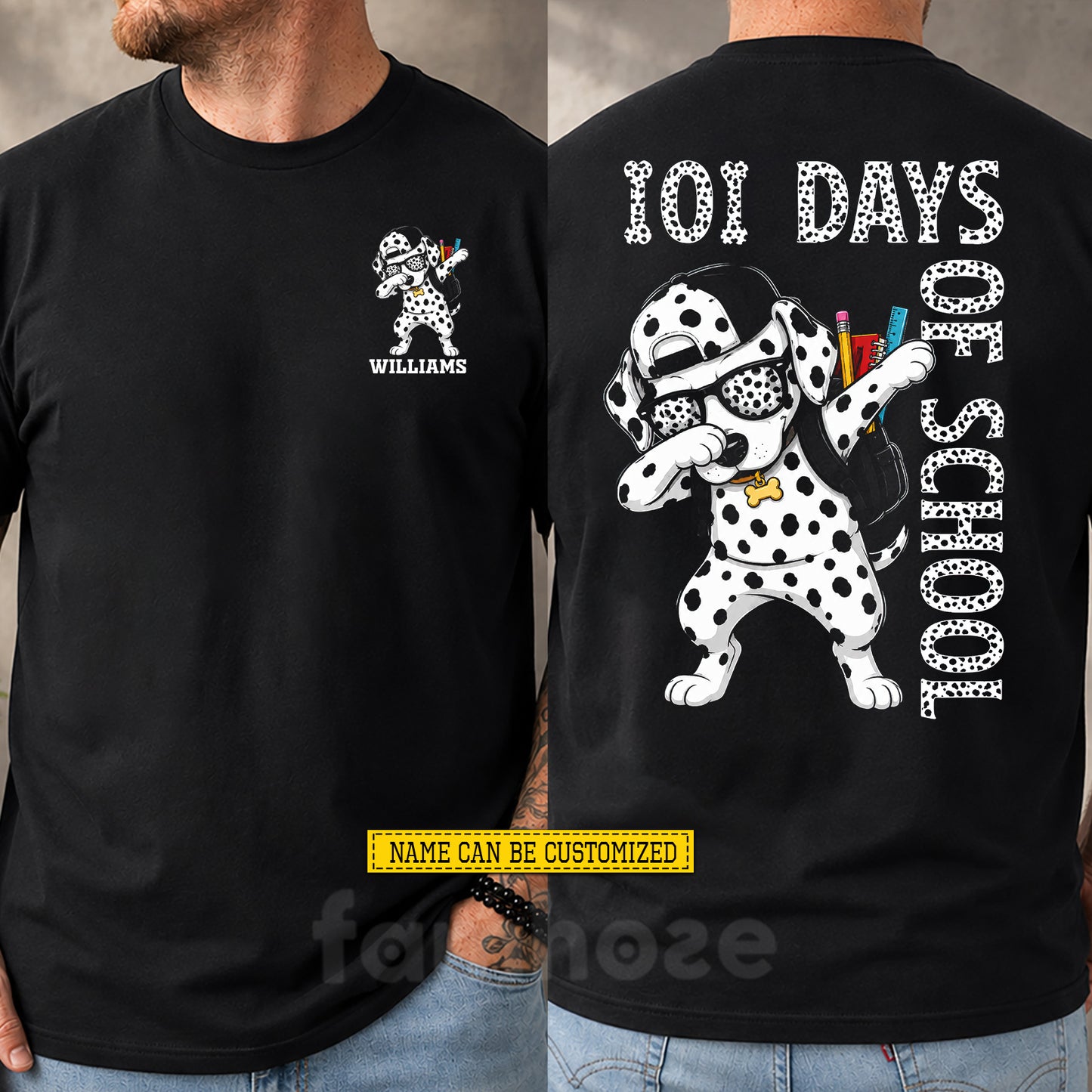 Funny Personalized Dalmatian Dog First Day Of School Two-sided T-shirt, 101 Days Of School Back To School Tees, Student Gift For Dalmatian Lover