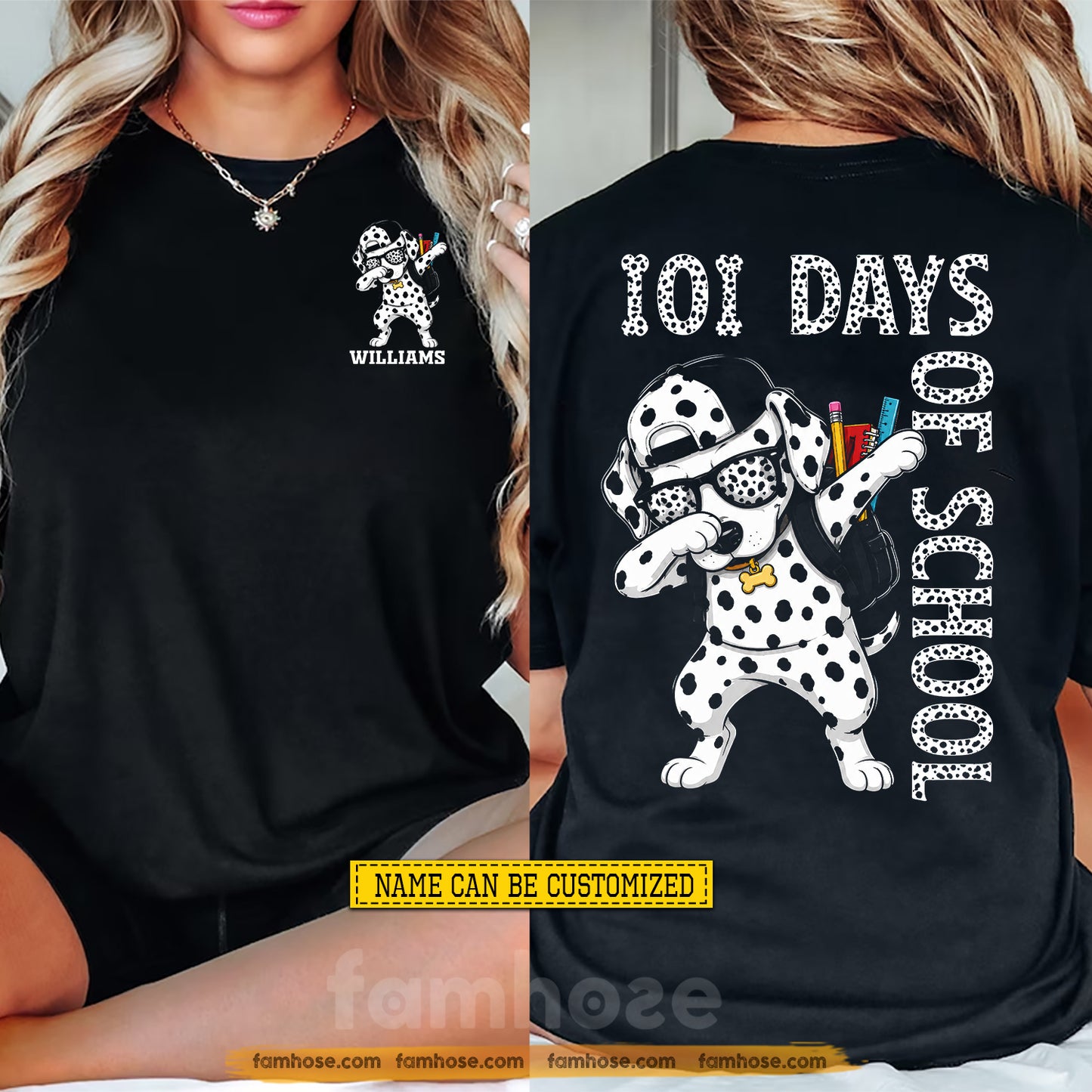 Funny Personalized Dalmatian Dog First Day Of School Two-sided T-shirt, 101 Days Of School Back To School Tees, Student Gift For Dalmatian Lover