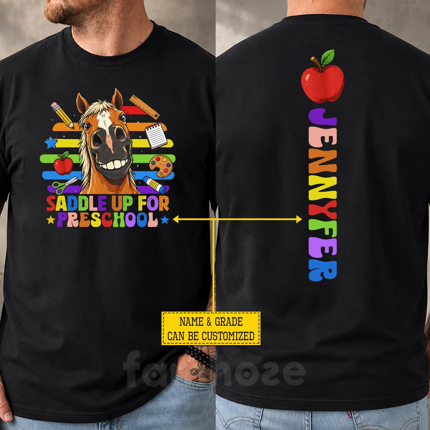 Personalized Horse Back To School Kid Two-sided T-shirt, Saddle Up For Preschool Tees Elementary School Student Gift For Horse Lover