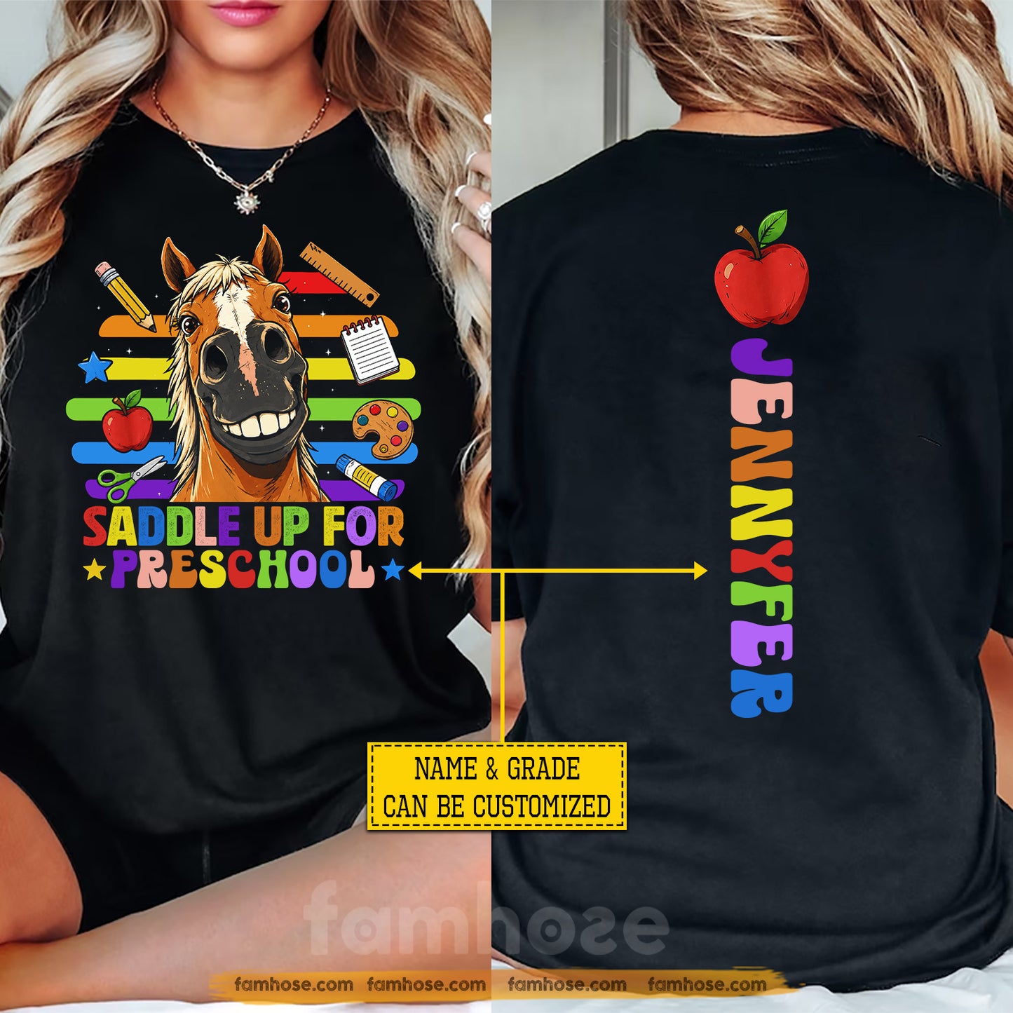 Personalized Horse Back To School Kid Two-sided T-shirt, Saddle Up For Preschool Tees Elementary School Student Gift For Horse Lover
