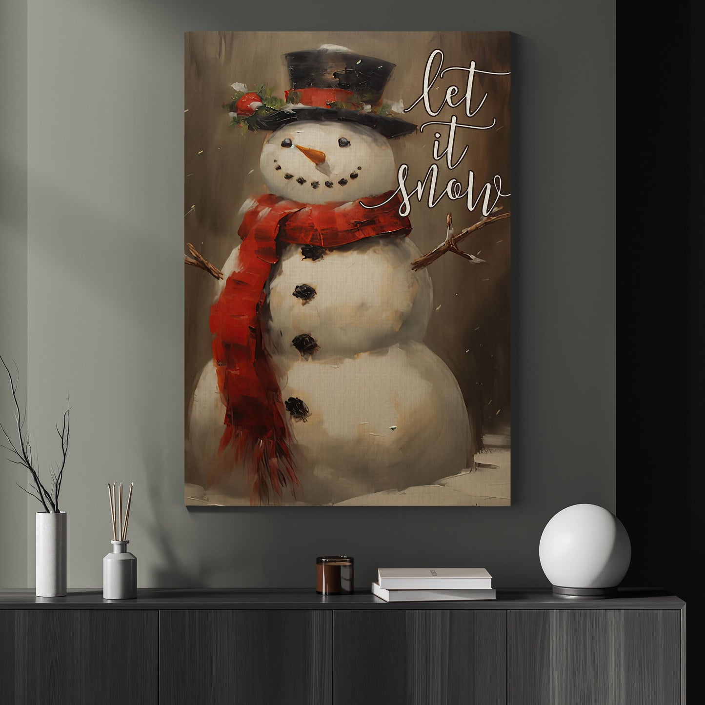 Snowman Let It Snow, Snowman Christmas Canvas Painting, Xmas Wall Art Decor - Christmas Poster Gift For Snowman Lovers