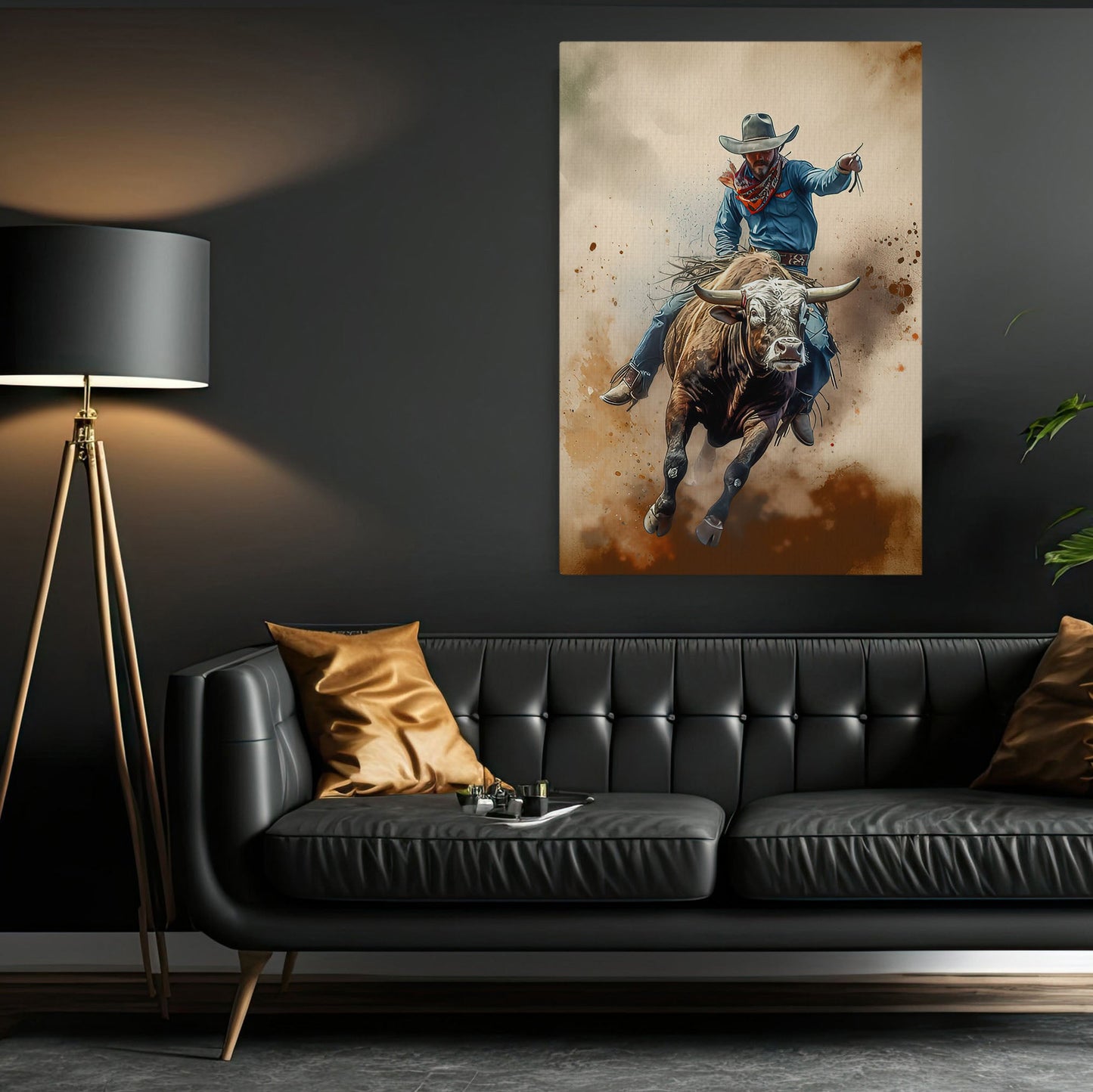 Dynamic Dust, Bull Riding Canvas Painting, Wall Art Decor - Bull Riding Poster Gift, Gift For Cowboy Lovers