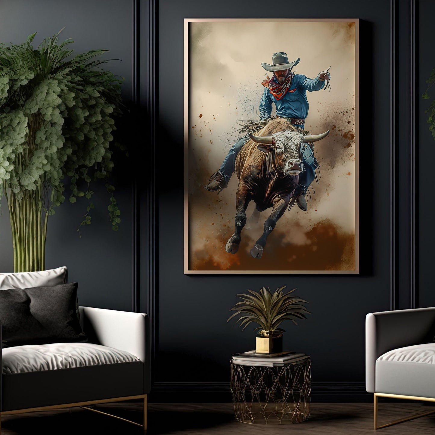 Dynamic Dust, Bull Riding Canvas Painting, Wall Art Decor - Bull Riding Poster Gift, Gift For Cowboy Lovers